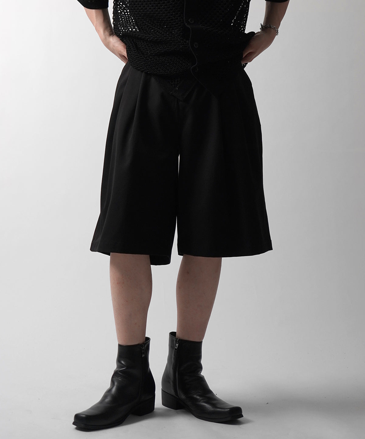 25SS TR / デニム / 箔デニム ワイドストレートスラックスハーフパンツ