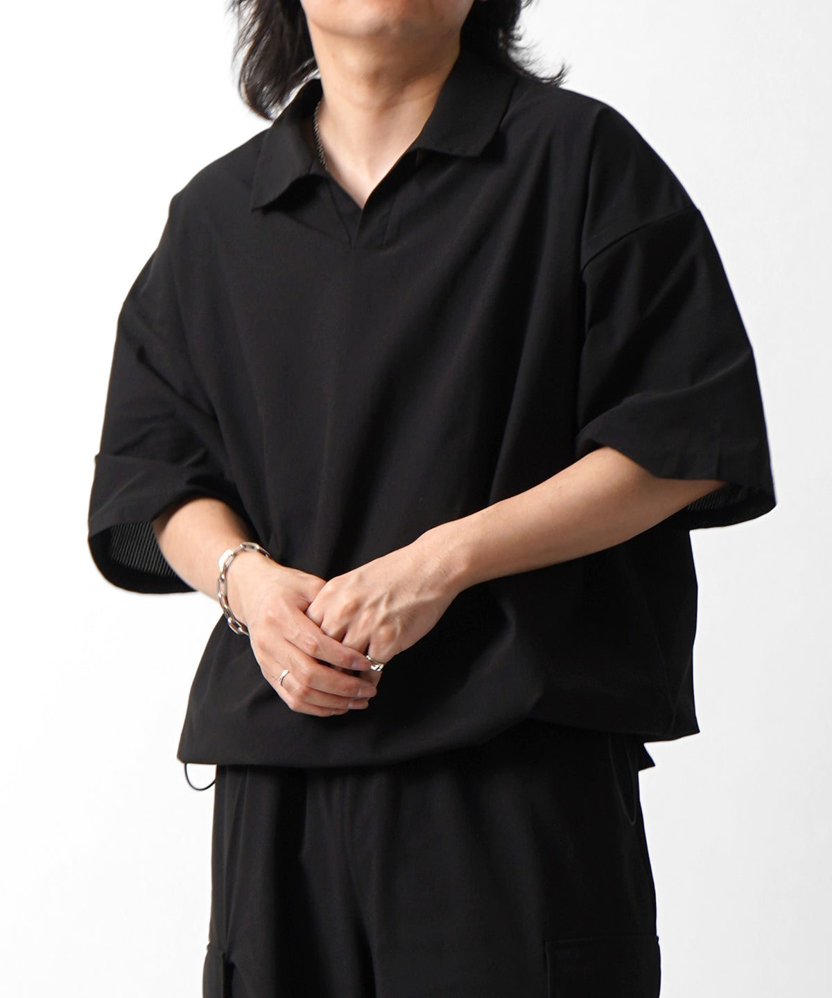 25SS ビックシルエット ポリメッシュ ドロスト スキッパーシャツ