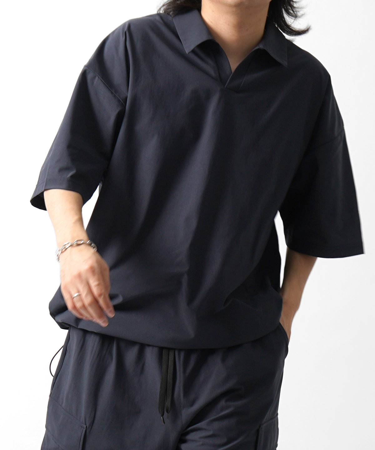 25SS ビックシルエット ポリメッシュ ドロスト スキッパーシャツ