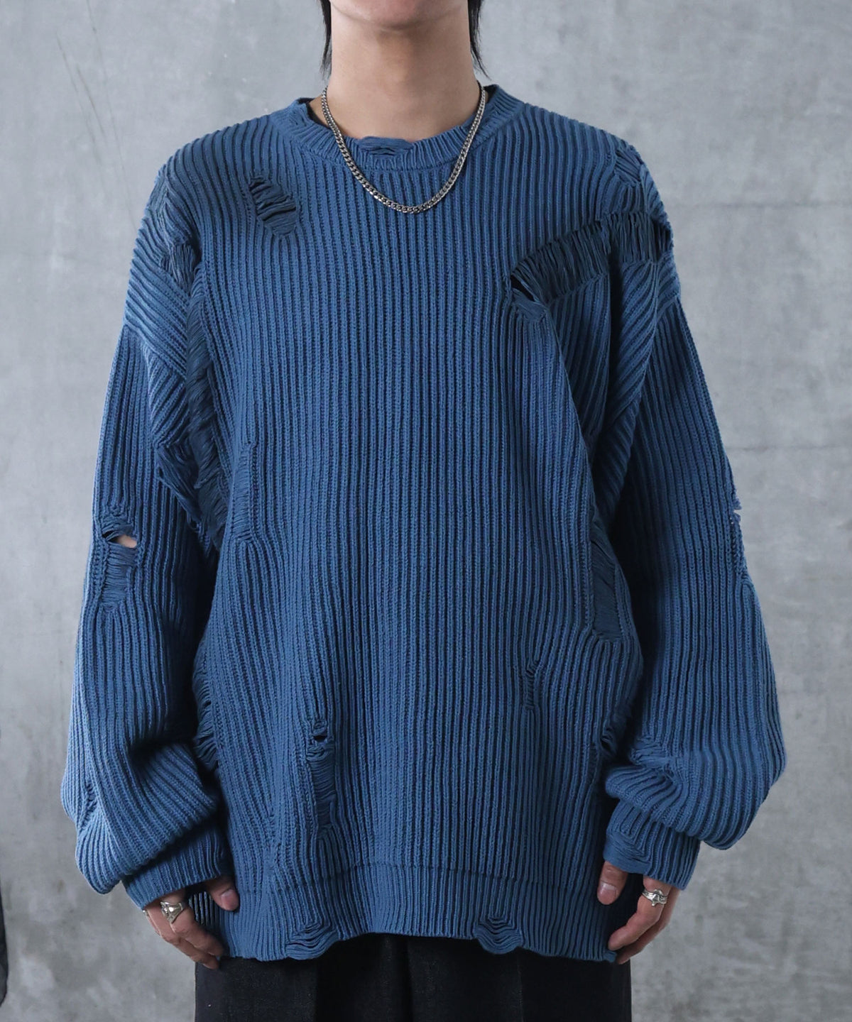 ダメージ スプレー加工 ニット プルオーバー