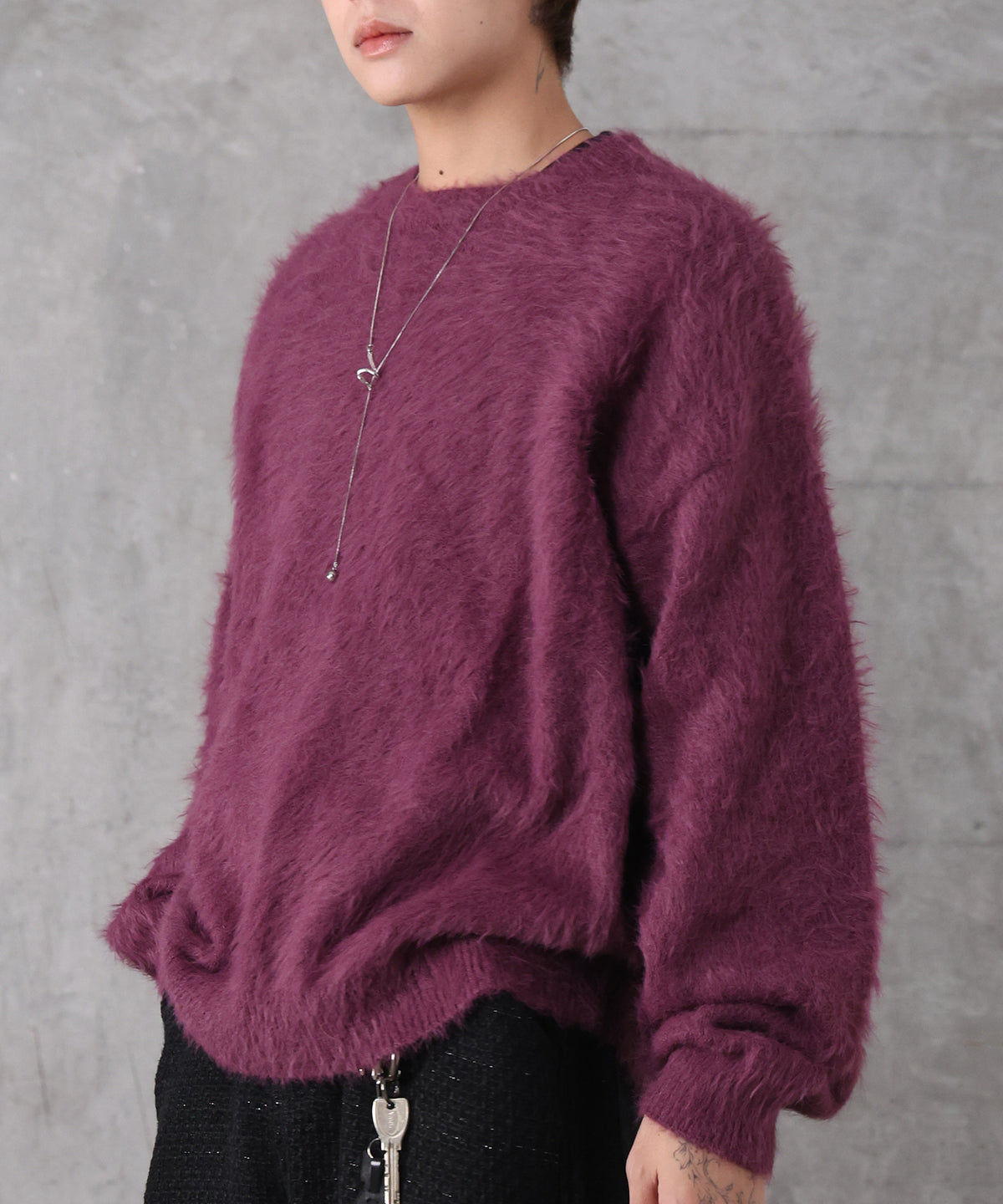 モヘアライク シャギー プルオーバーニット