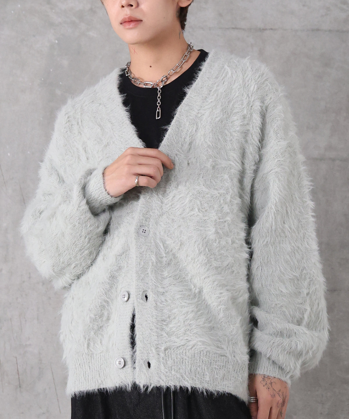 モヘアライク シャギー ニット カーディガン