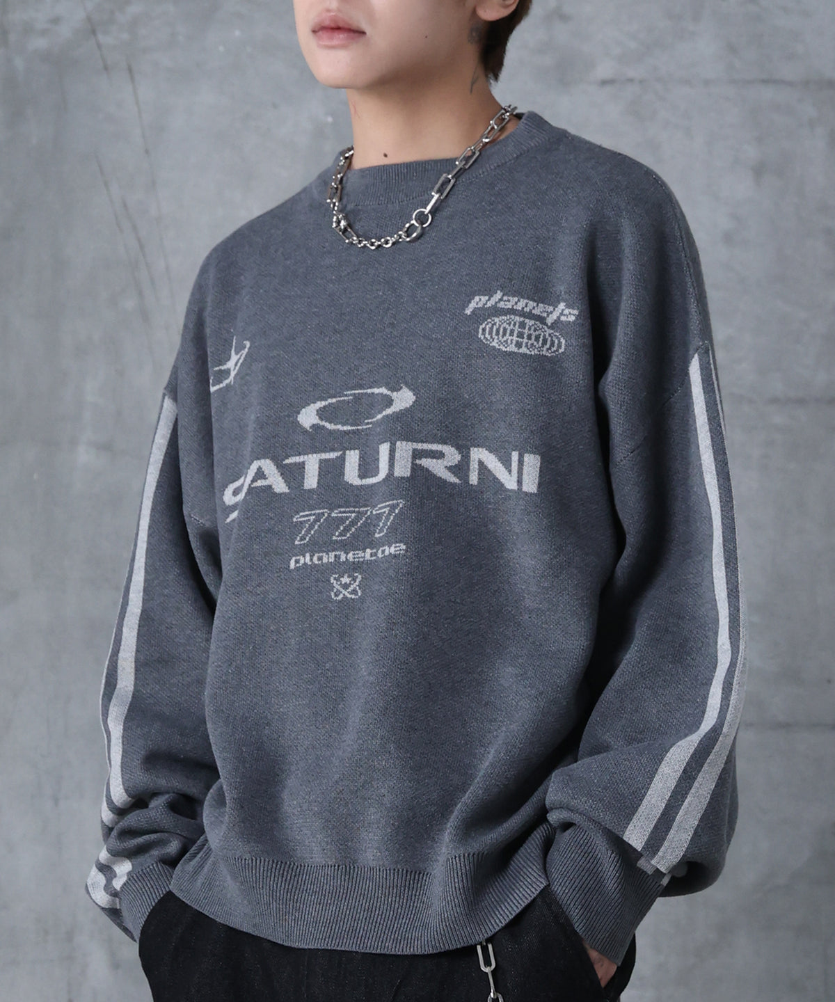 ブロークコア Y2K フロントグラフィック ジャガードニットプルオーバー