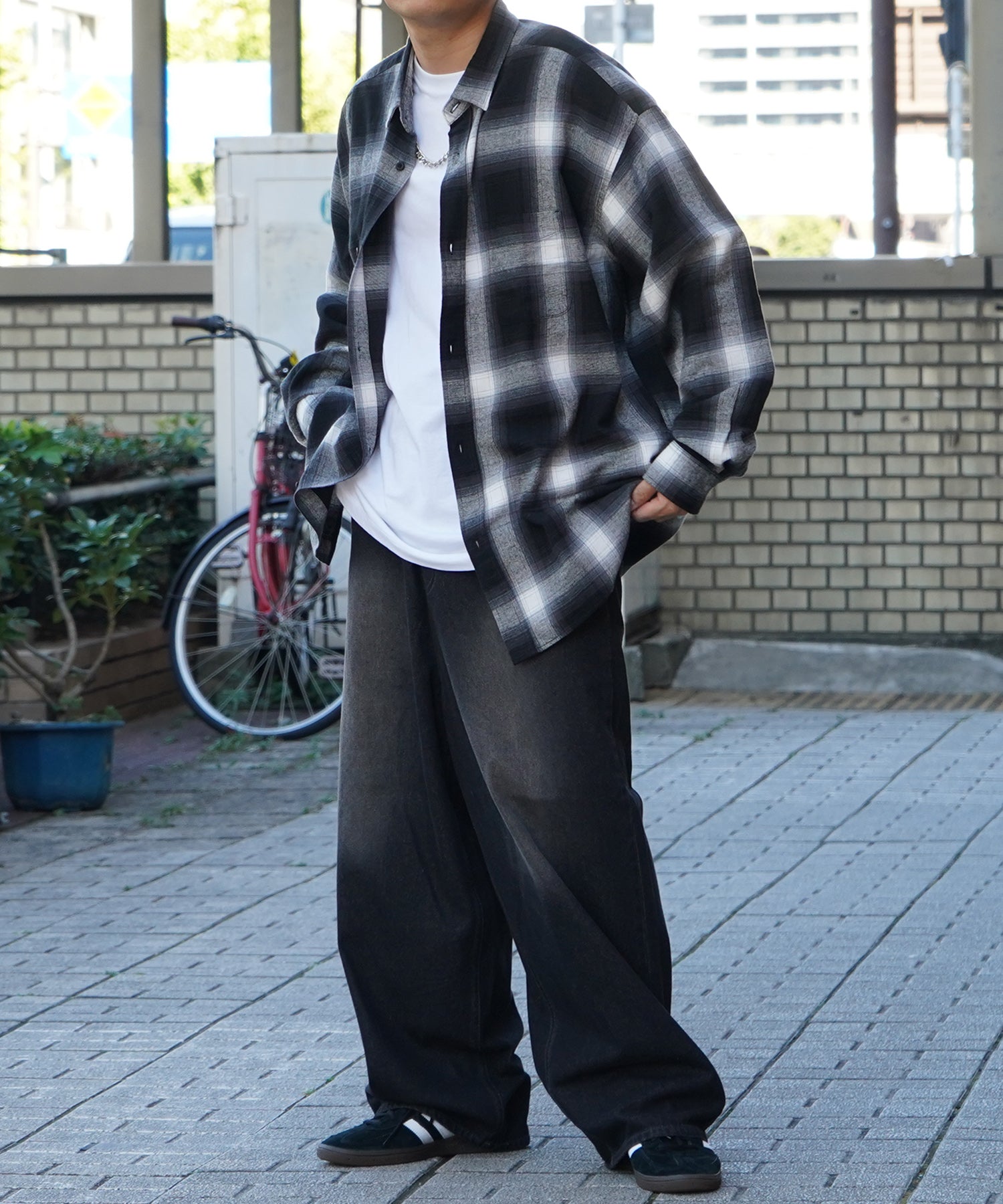 25SS ソフトコットン オンブレチェック / ネルチェック ビッグシルエットシャツ