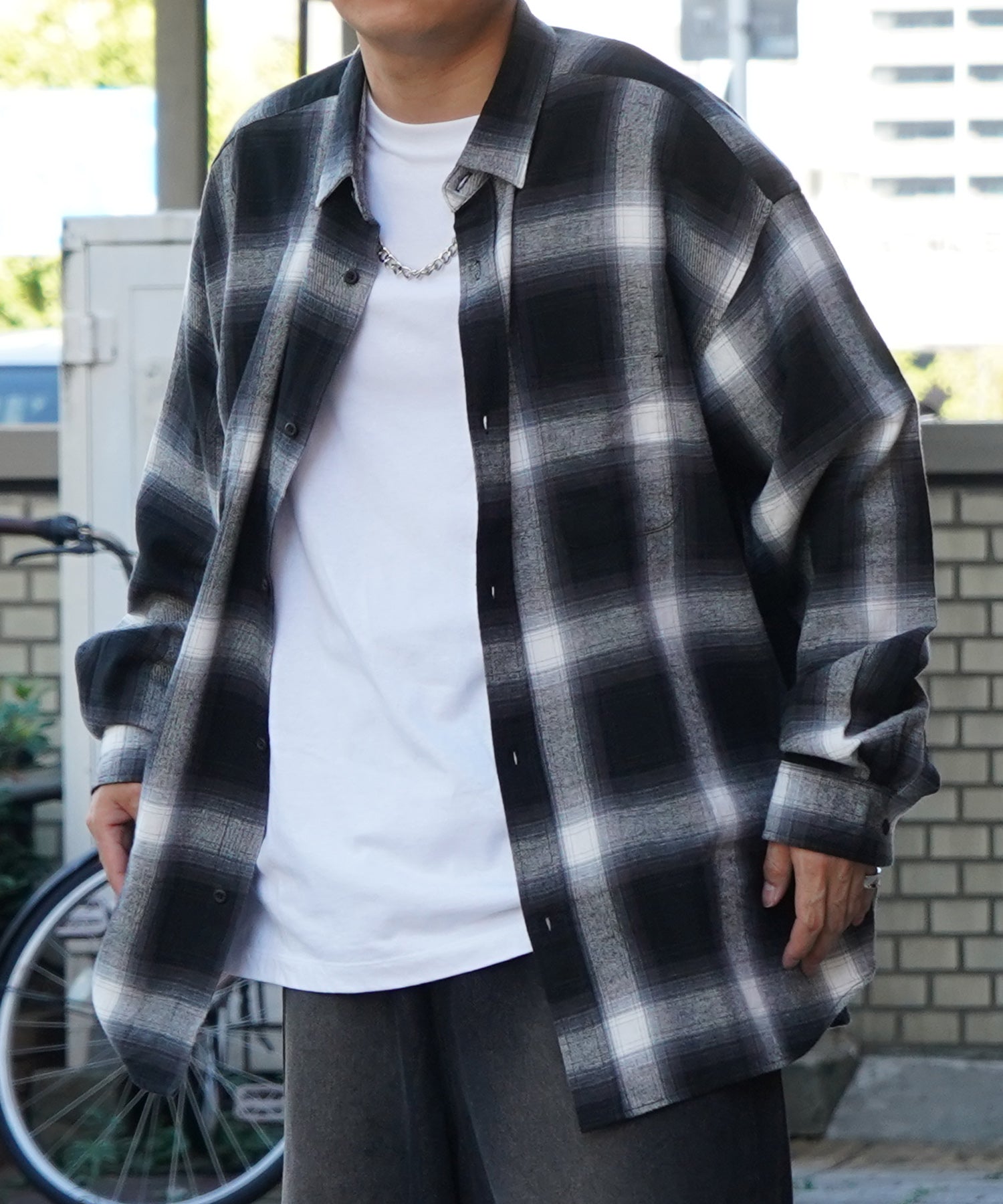 25SS ソフトコットン オンブレチェック / ネルチェック ビッグシルエットシャツ