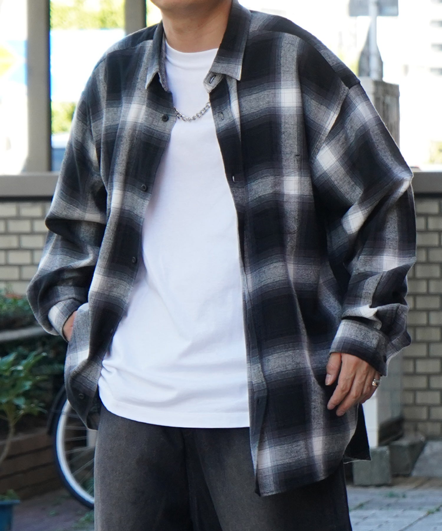 25SS ソフトコットン オンブレチェック / ネルチェック ビッグシルエットシャツ