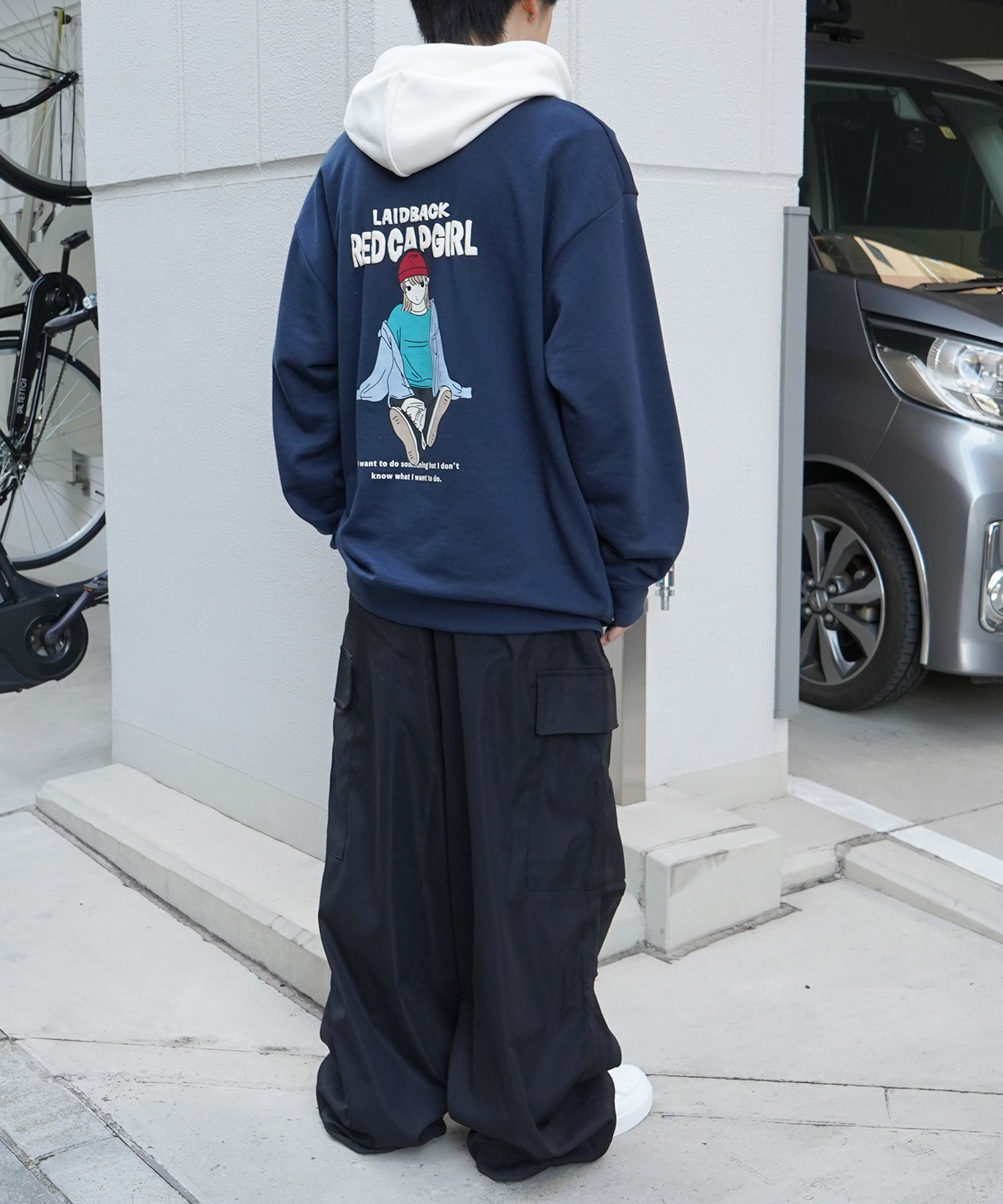 【RED CAP GIRL】24SS ビッグシルエット フロント発泡プリントプルオーバーパーカー