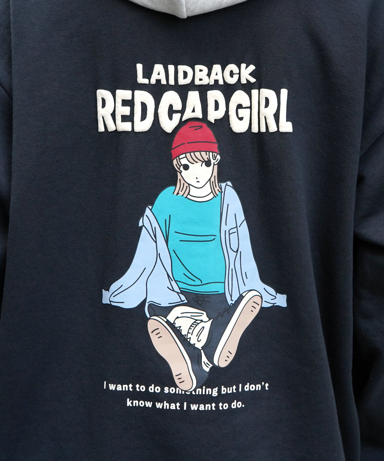 【RED CAP GIRL】24SS ビッグシルエット フロント発泡プリントプルオーバーパーカー
