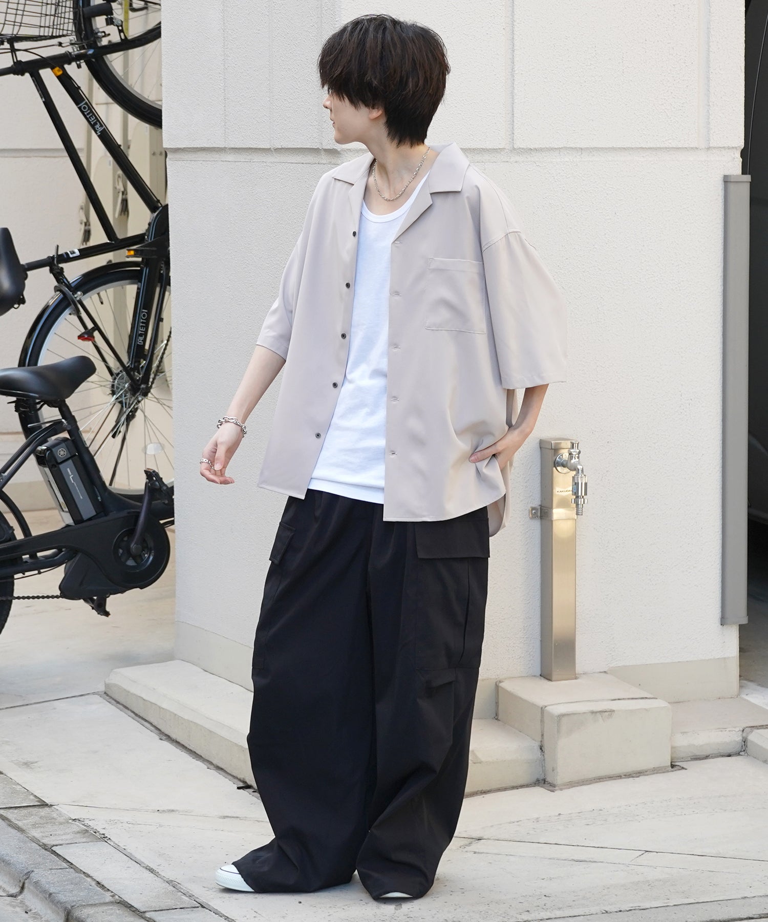 25SS 4WAYストレッチ オープンカラールーズシャツ