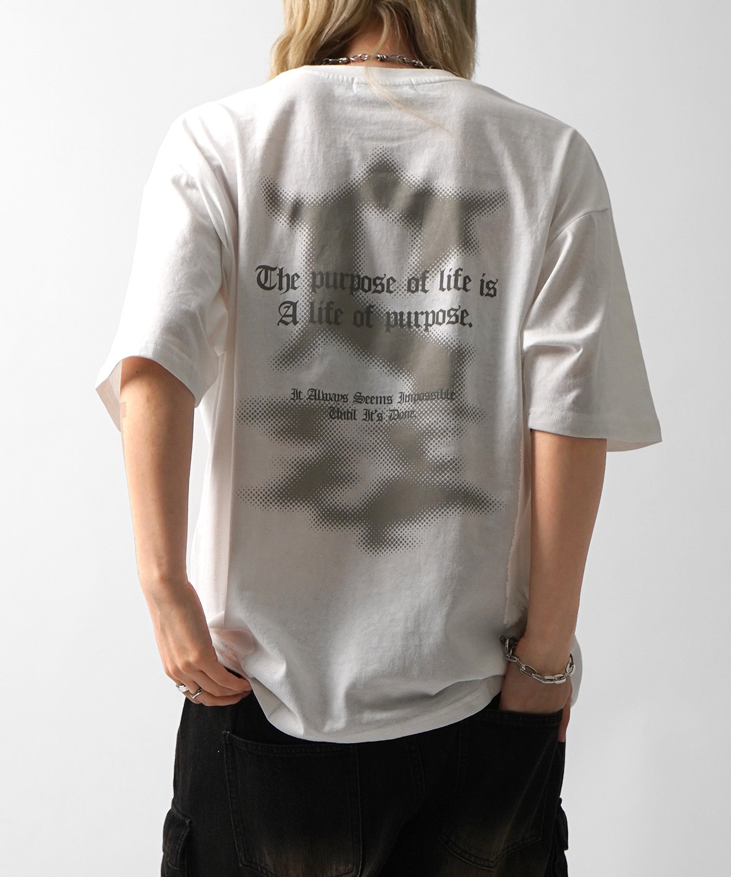 25SS フェードロゴ ボックスシルエット グランジ風 レトロモチーフ バックプリント 半袖Tシャツ
