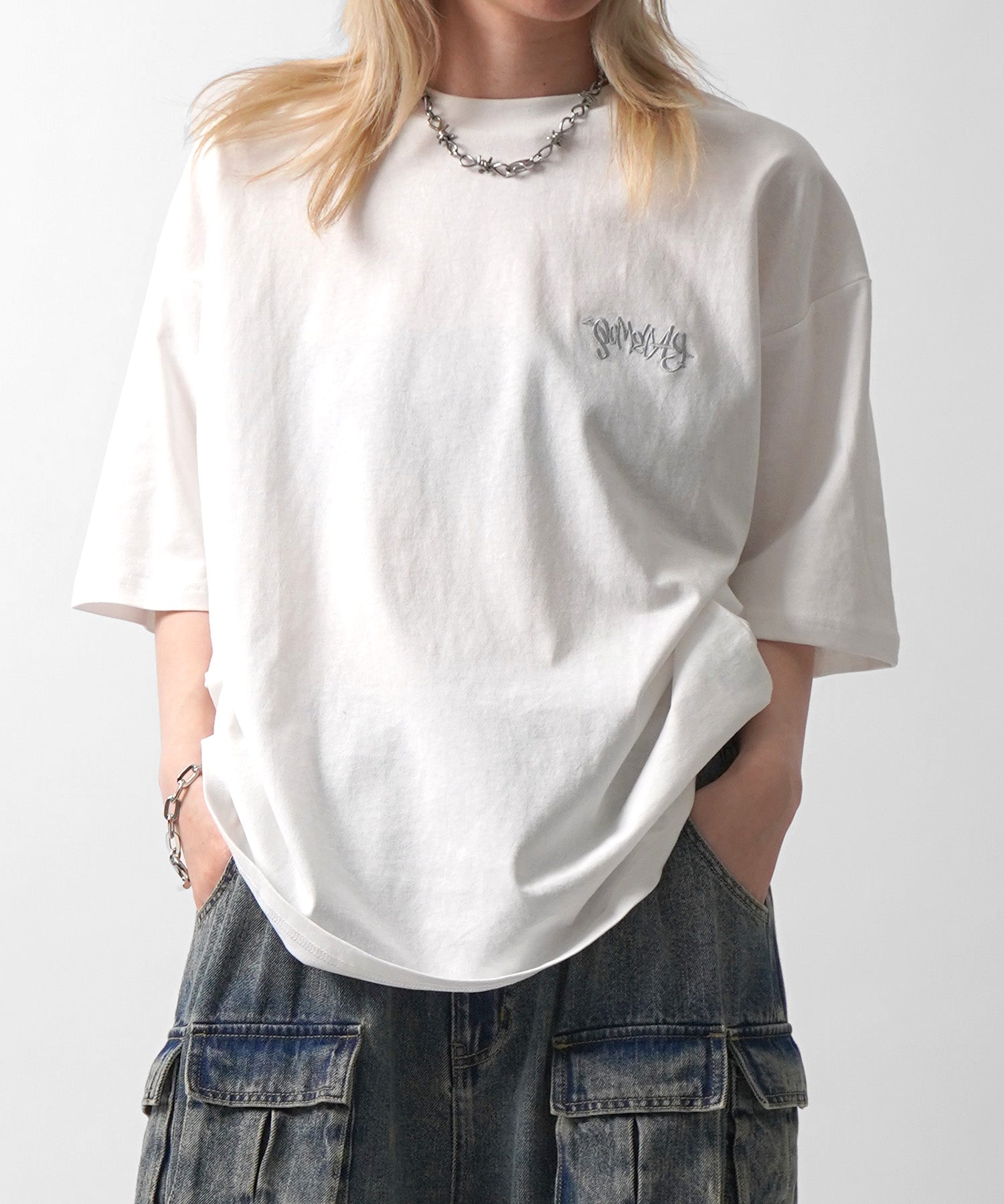 25SS クラウン ボックスシルエット グランジ風 レトロモチーフ バックプリント 半袖Tシャツ