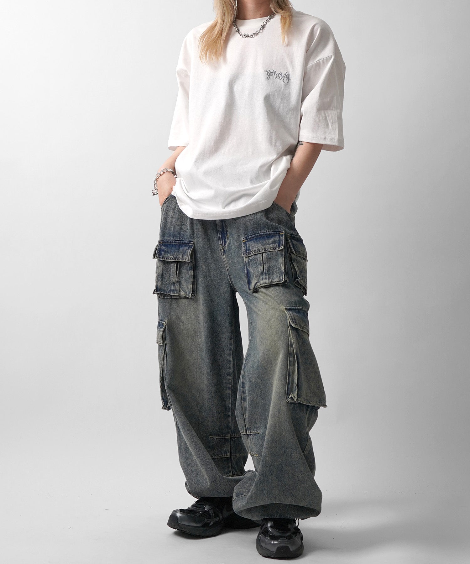 25SS クラウン ボックスシルエット グランジ風 レトロモチーフ バックプリント 半袖Tシャツ