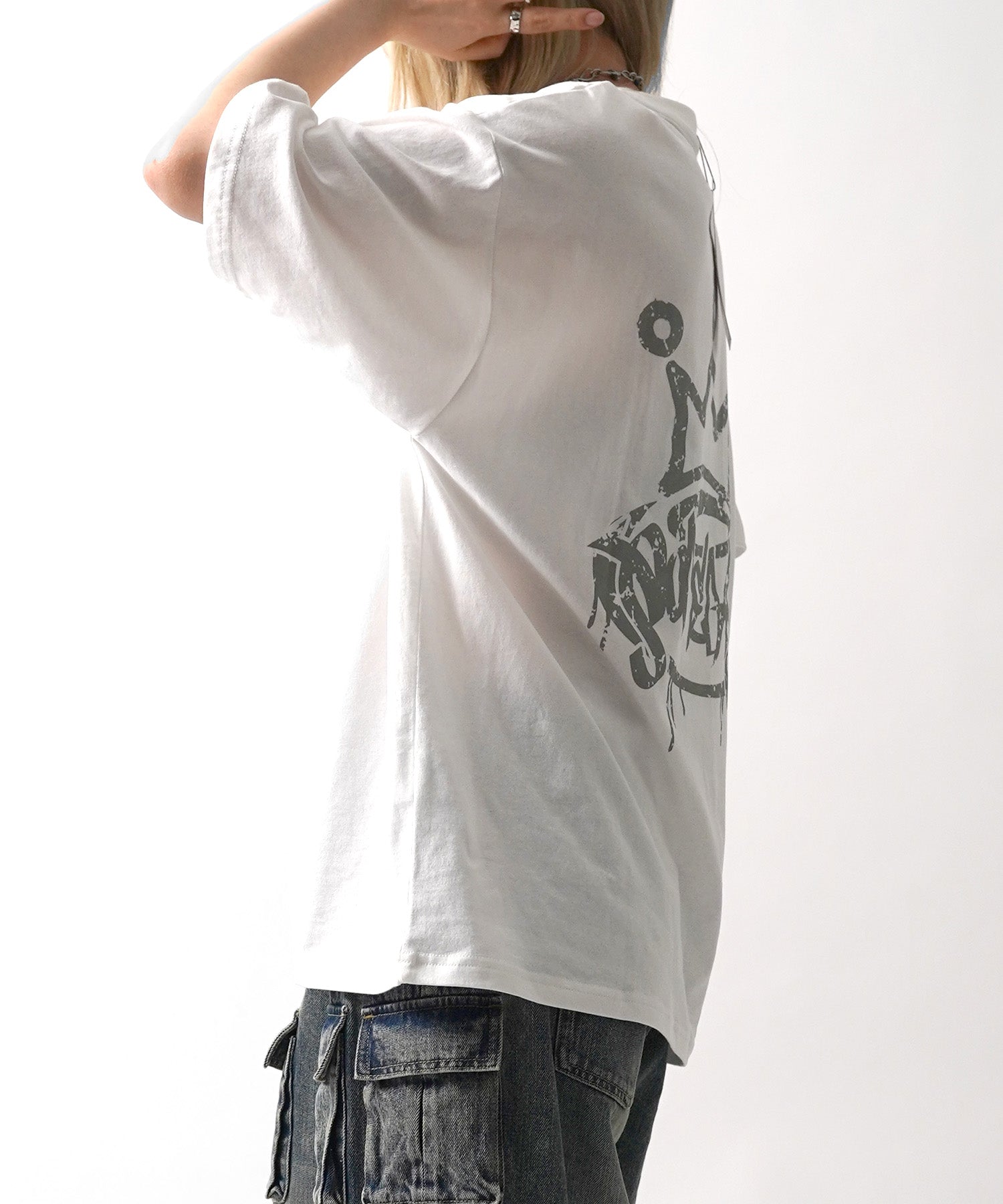 25SS クラウン ボックスシルエット グランジ風 レトロモチーフ バックプリント 半袖Tシャツ