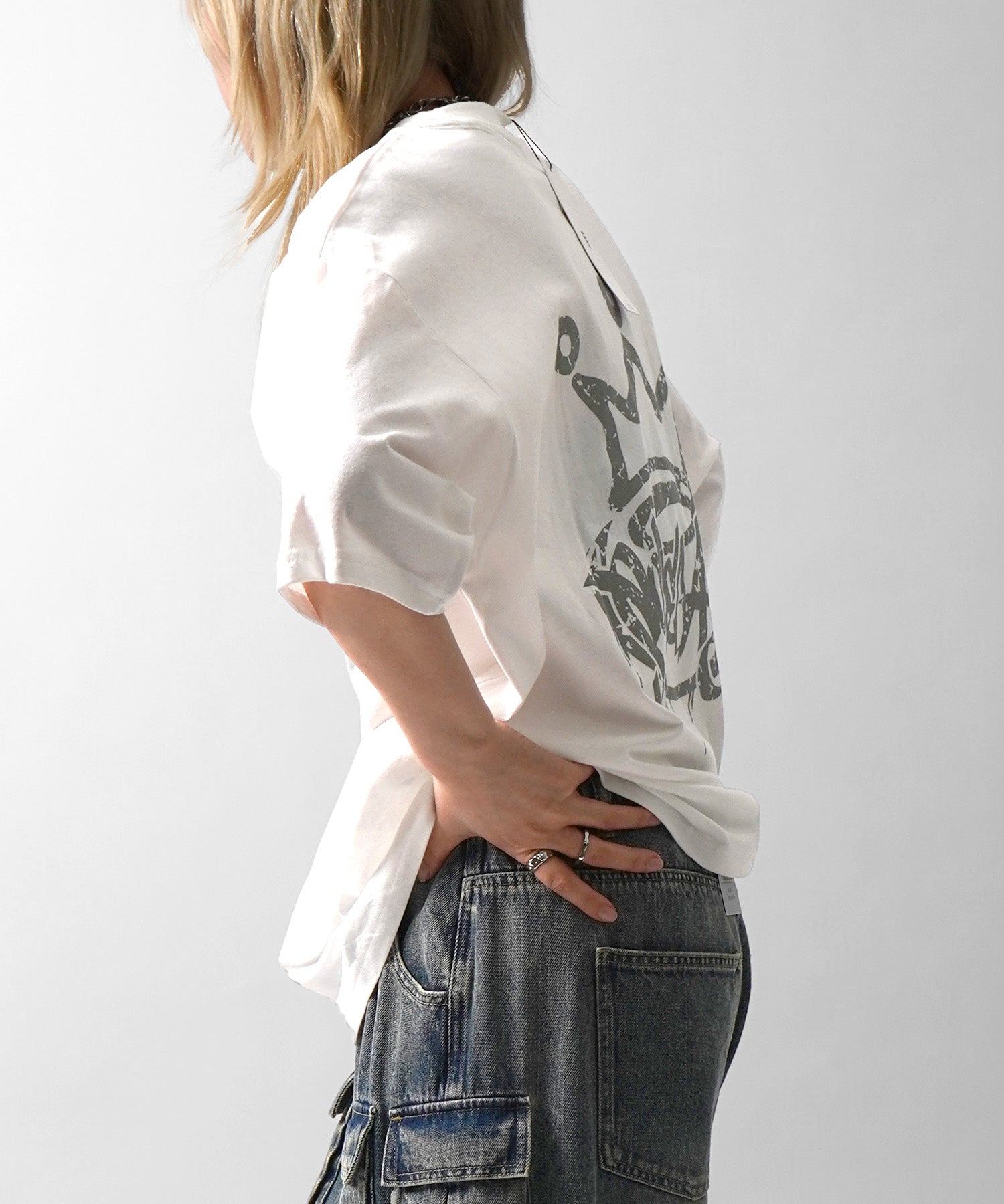 25SS クラウン ボックスシルエット グランジ風 レトロモチーフ バックプリント 半袖Tシャツ