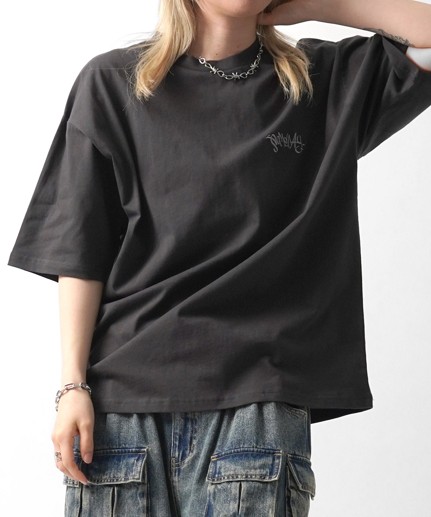 25SS クラウン ボックスシルエット グランジ風 レトロモチーフ バックプリント 半袖Tシャツ