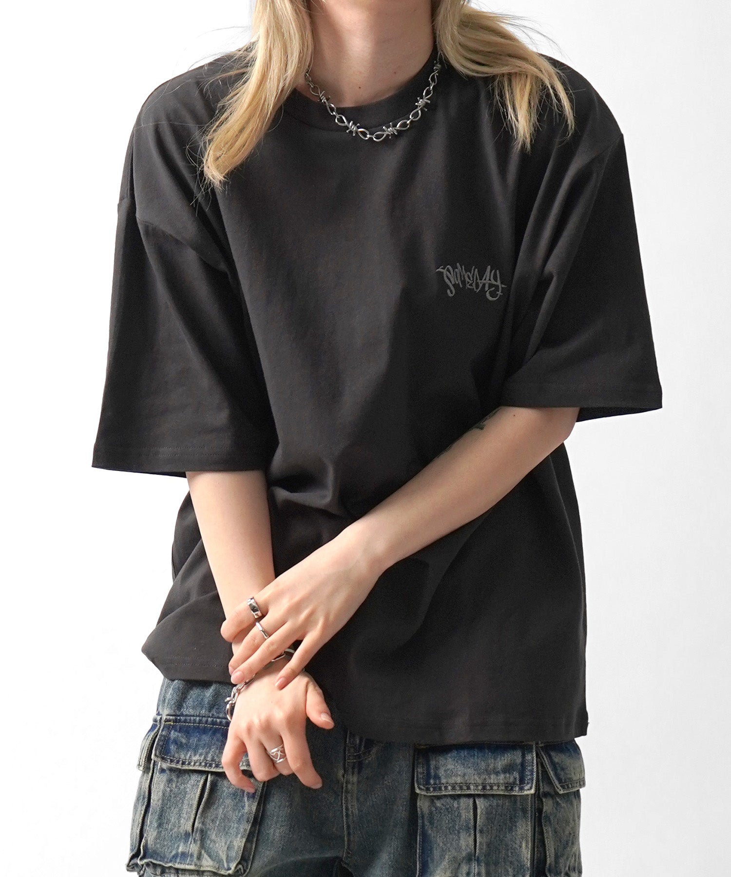 25SS クラウン ボックスシルエット グランジ風 レトロモチーフ バックプリント 半袖Tシャツ