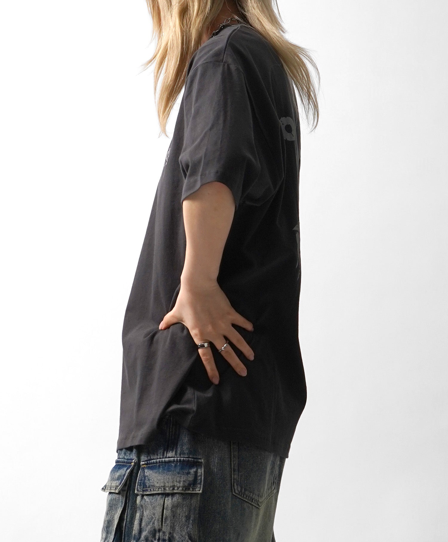 25SS クラウン ボックスシルエット グランジ風 レトロモチーフ バックプリント 半袖Tシャツ
