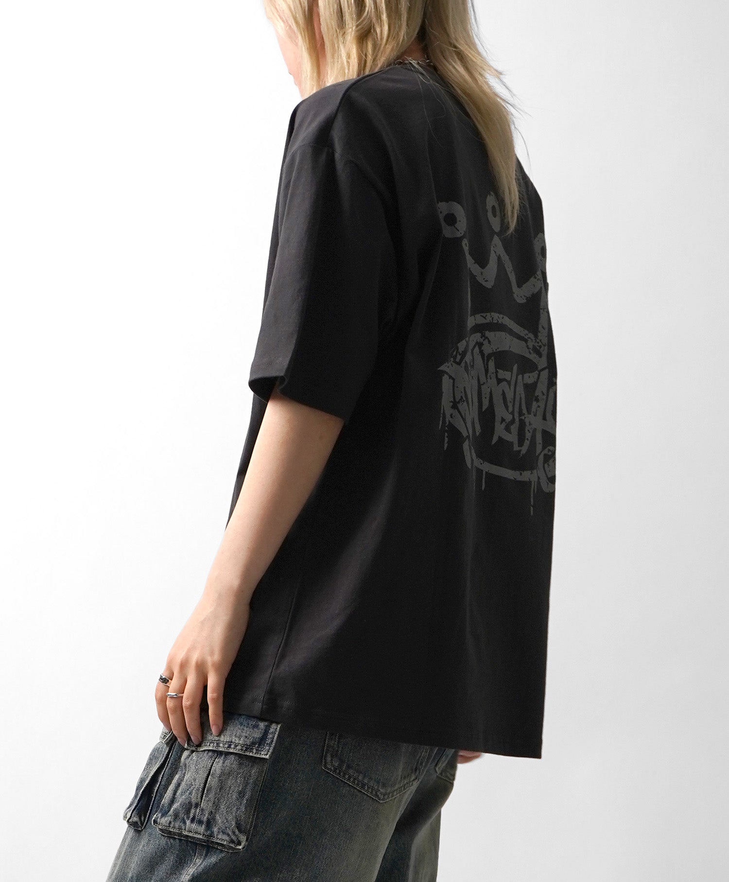 25SS クラウン ボックスシルエット グランジ風 レトロモチーフ バックプリント 半袖Tシャツ