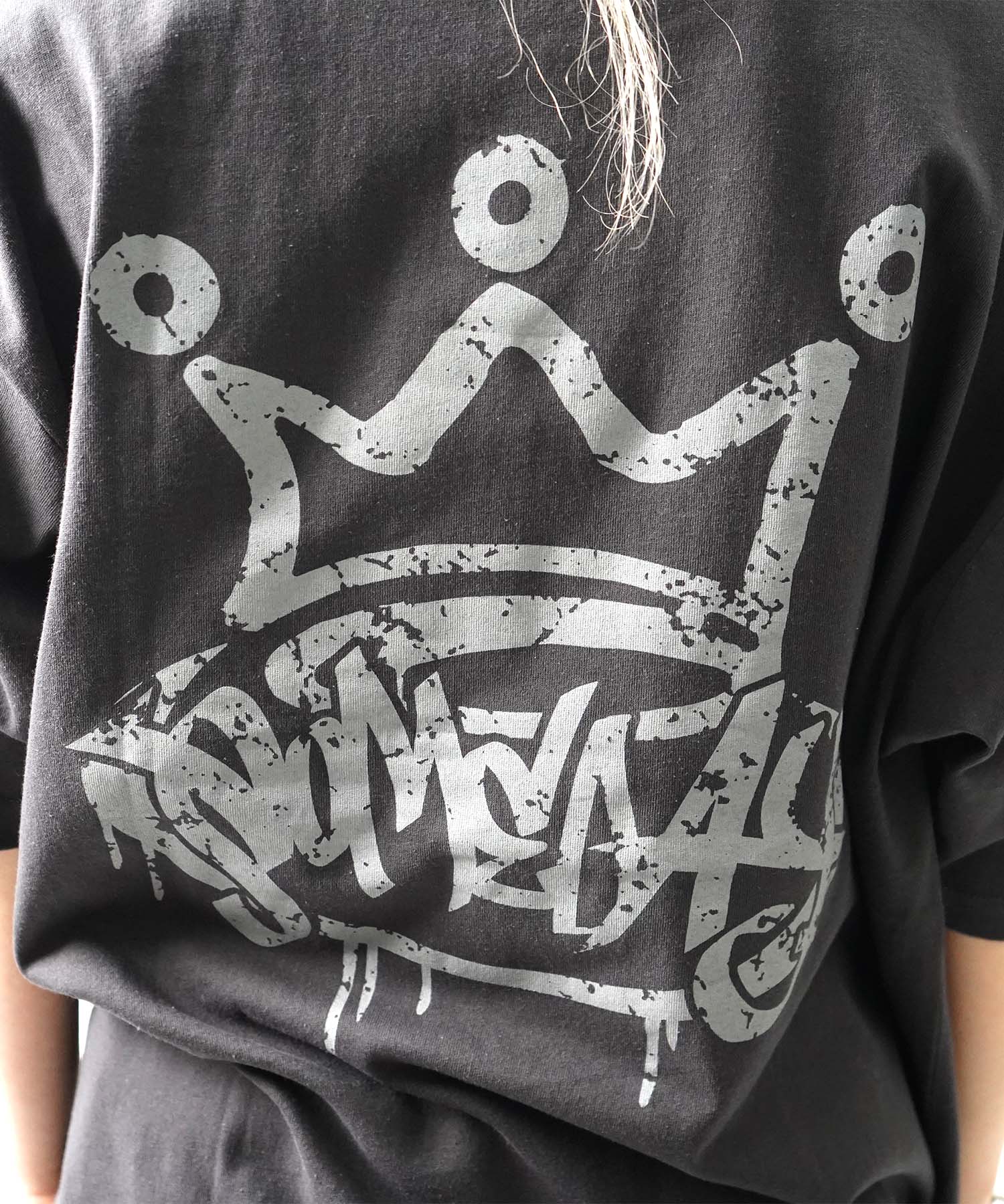 25SS クラウン ボックスシルエット グランジ風 レトロモチーフ バックプリント 半袖Tシャツ