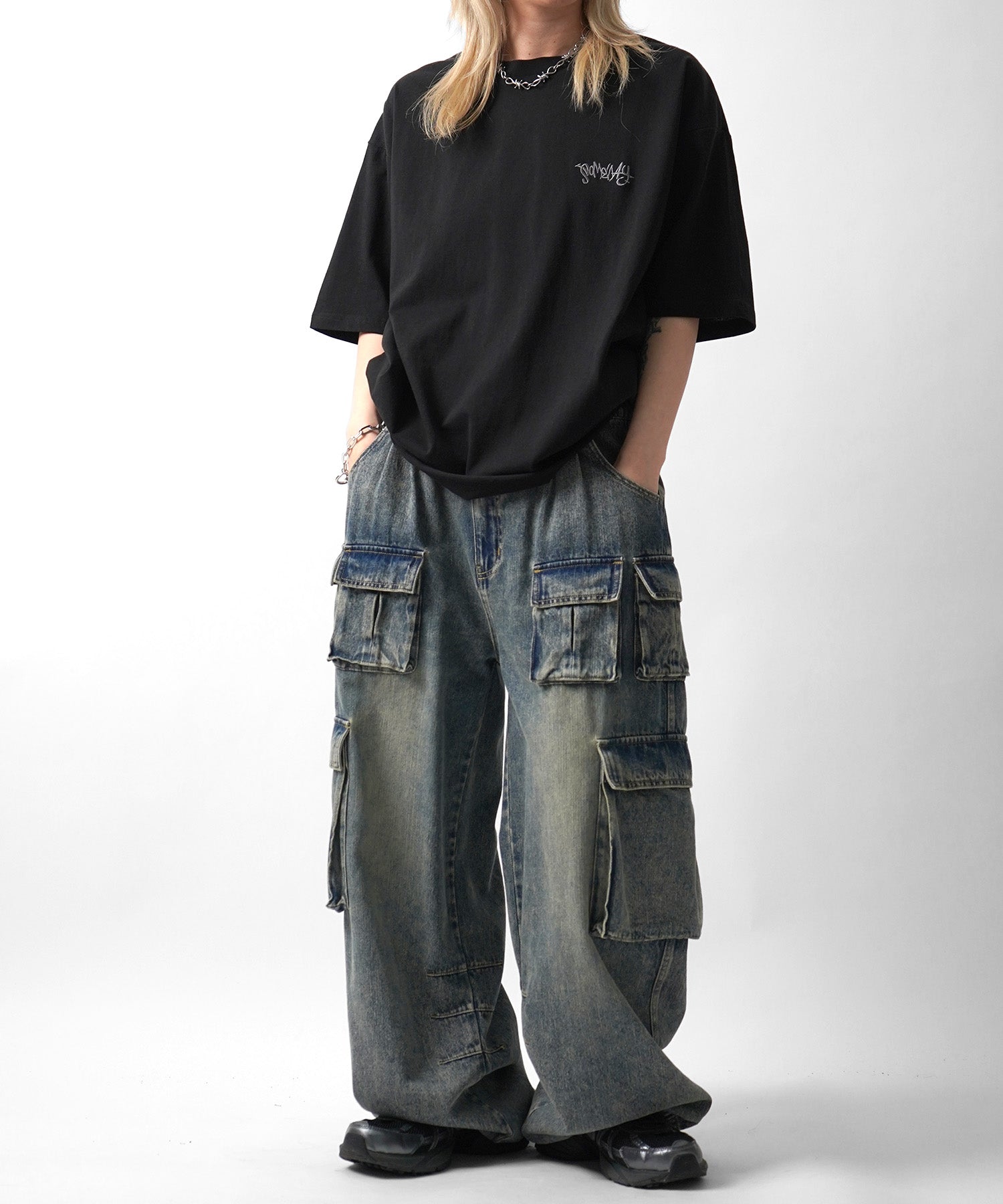 25SS クラウン ボックスシルエット グランジ風 レトロモチーフ バックプリント 半袖Tシャツ