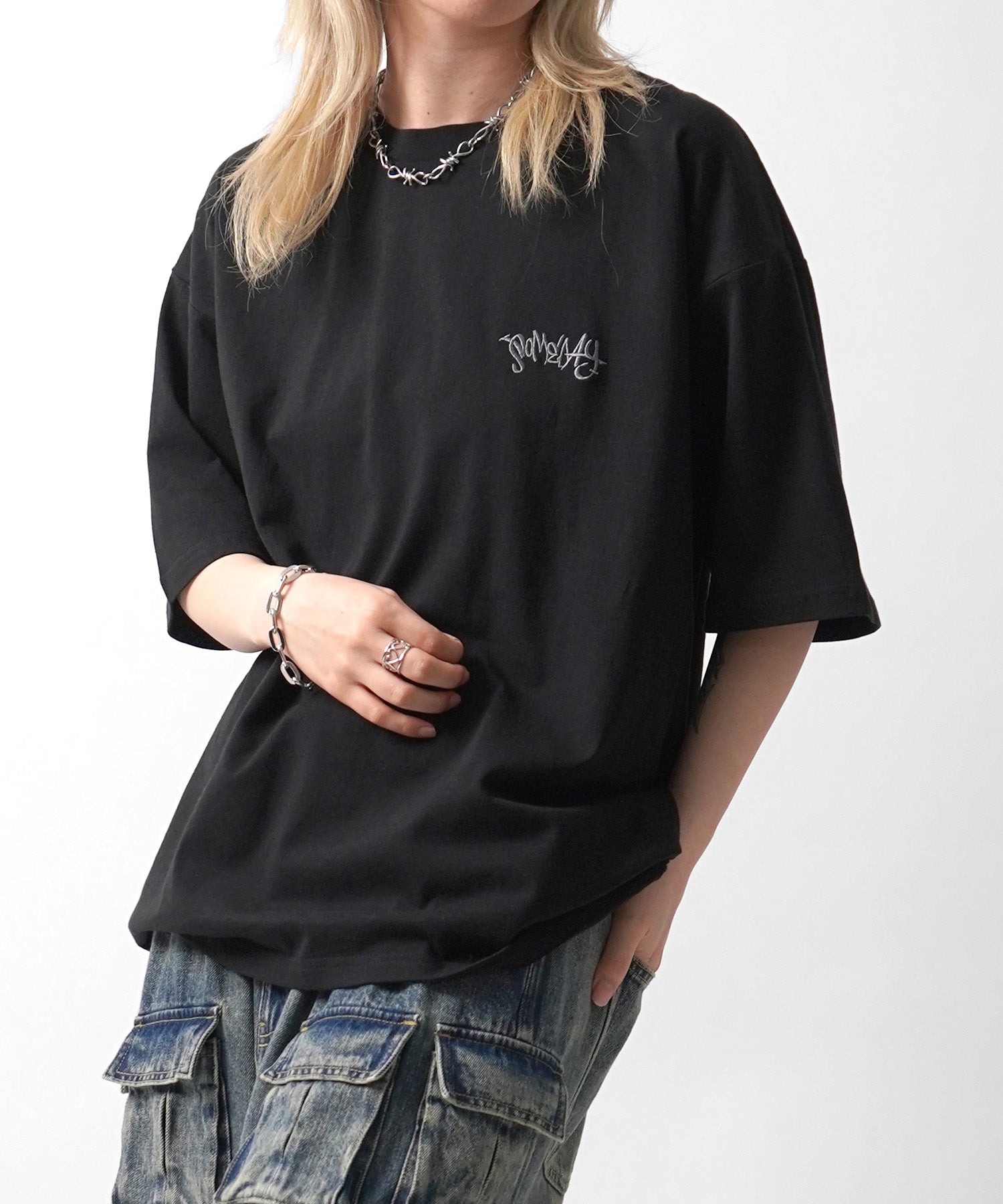 25SS クラウン ボックスシルエット グランジ風 レトロモチーフ バックプリント 半袖Tシャツ