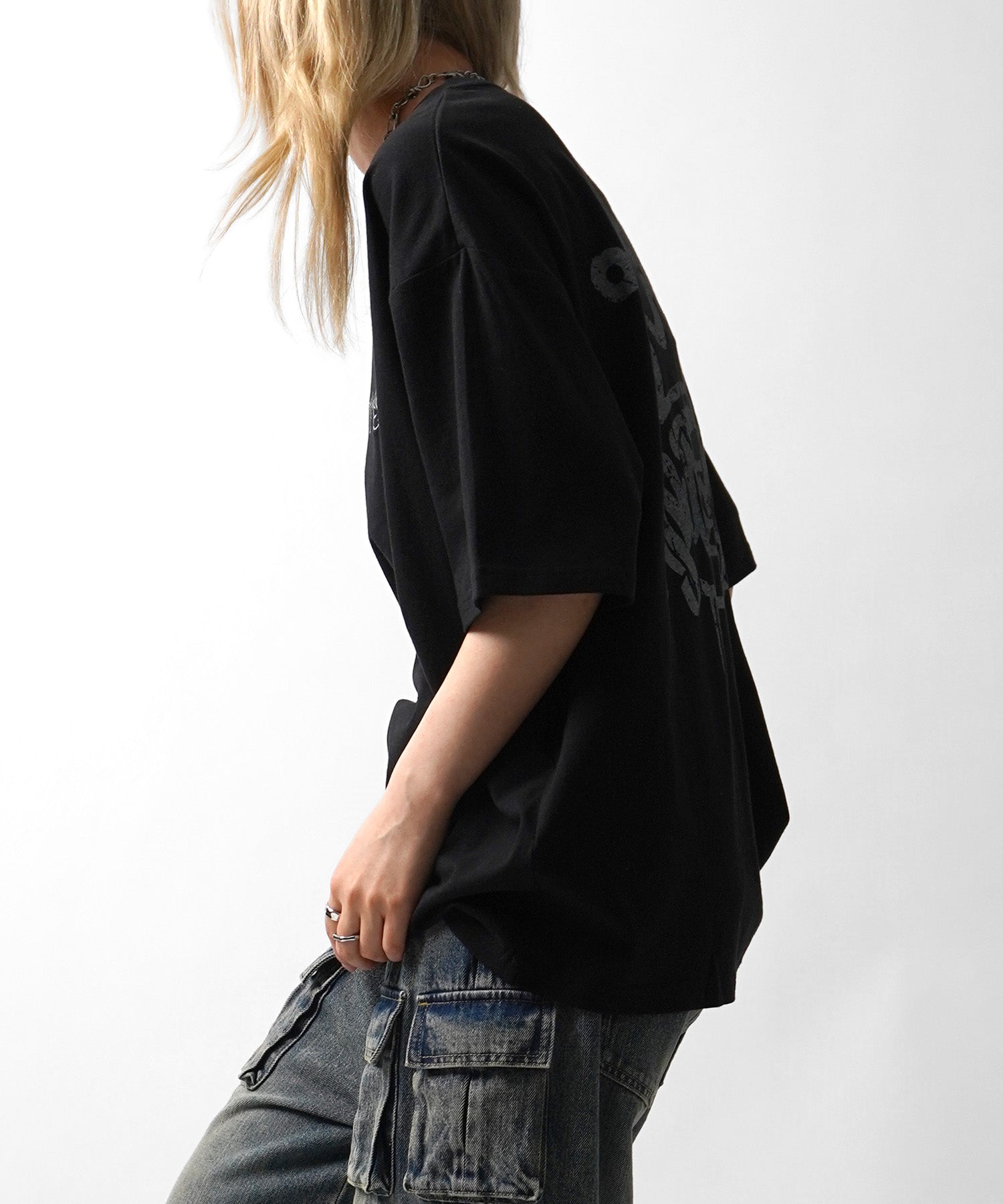 25SS クラウン ボックスシルエット グランジ風 レトロモチーフ バックプリント 半袖Tシャツ