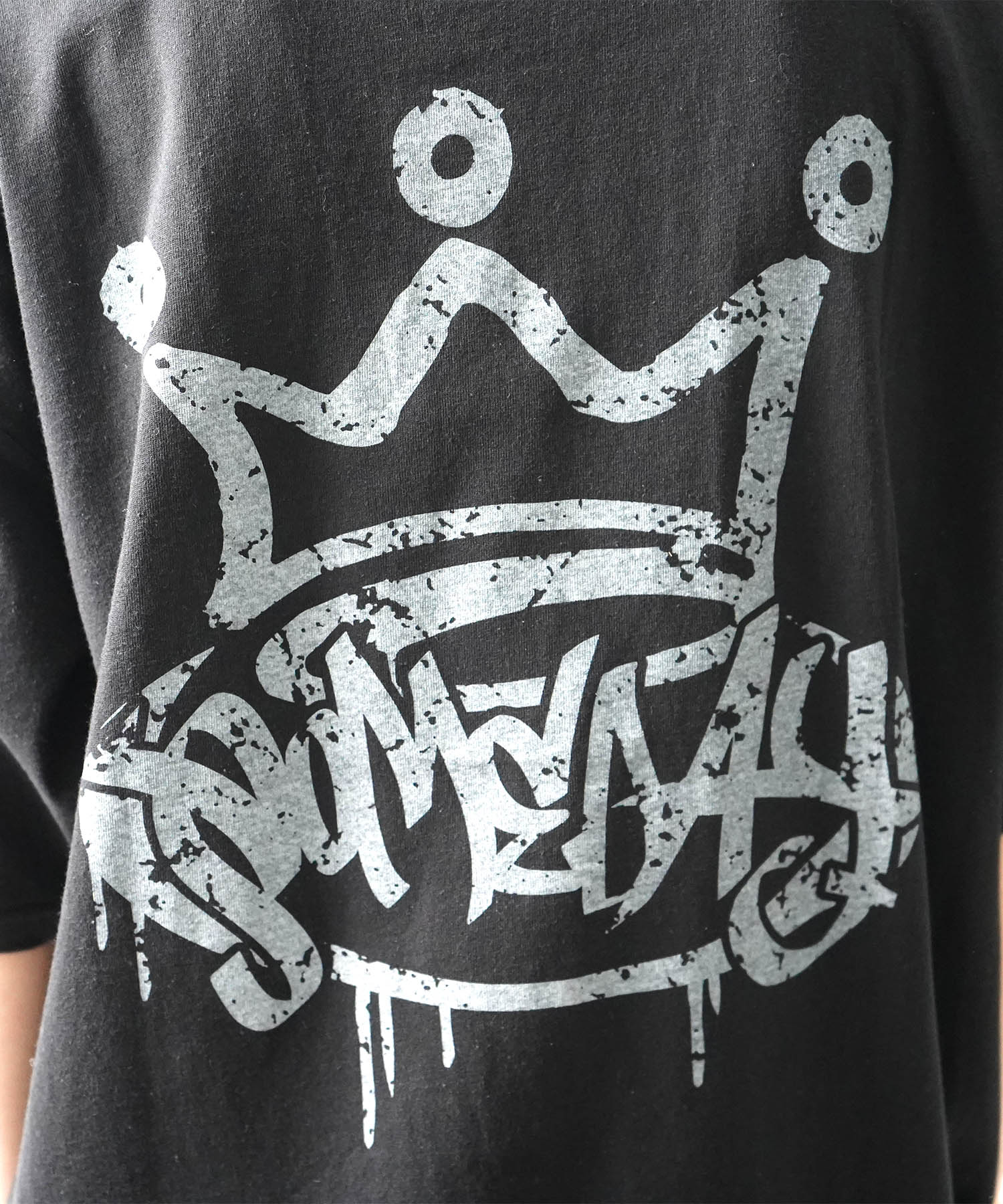 25SS クラウン ボックスシルエット グランジ風 レトロモチーフ バックプリント 半袖Tシャツ