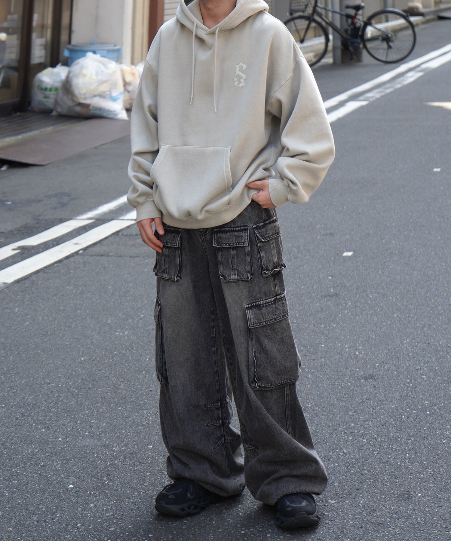 ヴィンテージライク ピグメント加工 ビッグシルエット フェードバックプリント プリントパーカー