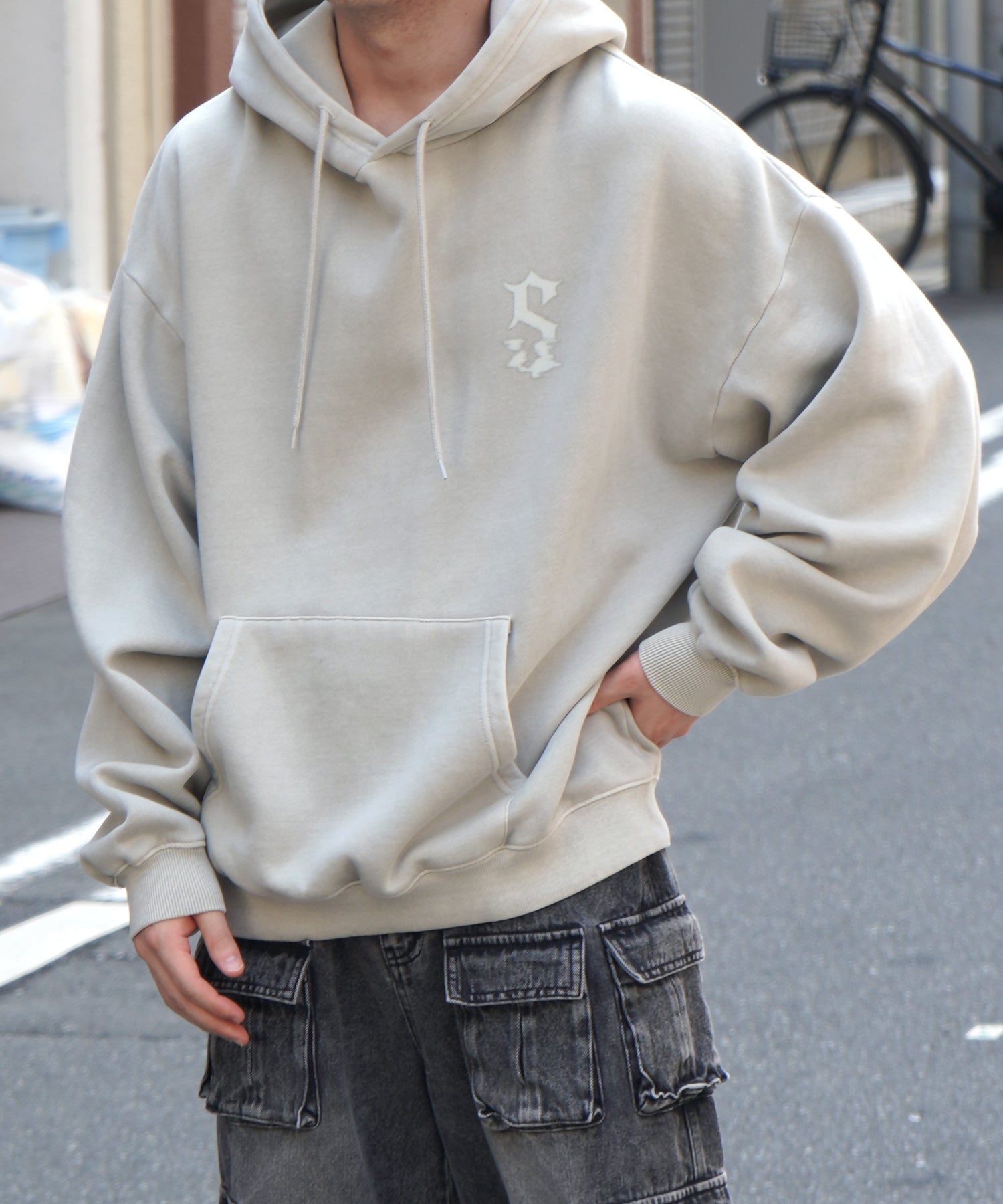 ヴィンテージライク ピグメント加工 ビッグシルエット フェードバックプリント プリントパーカー