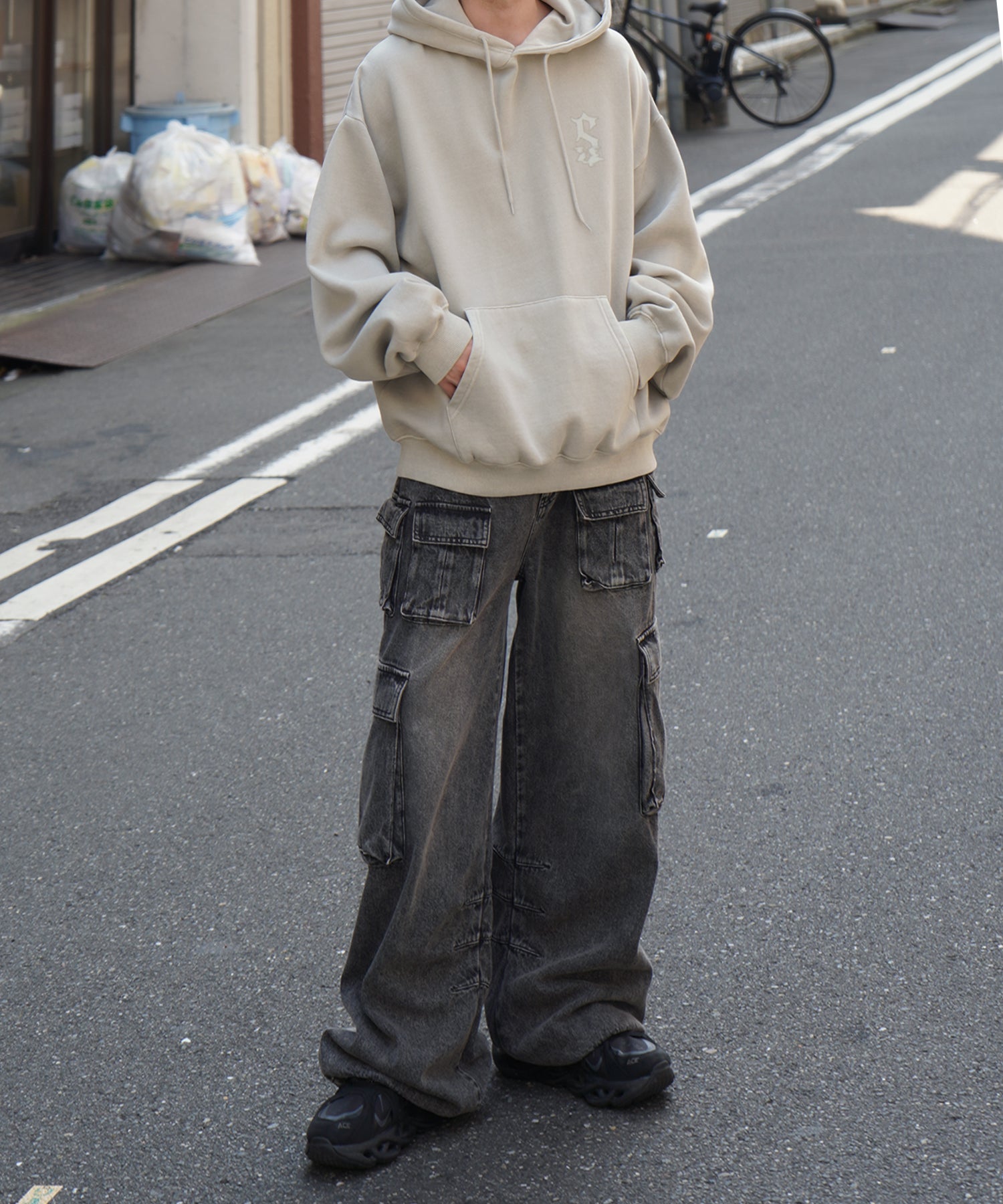 ヴィンテージライク ピグメント加工 ビッグシルエット フェードバックプリント プリントパーカー