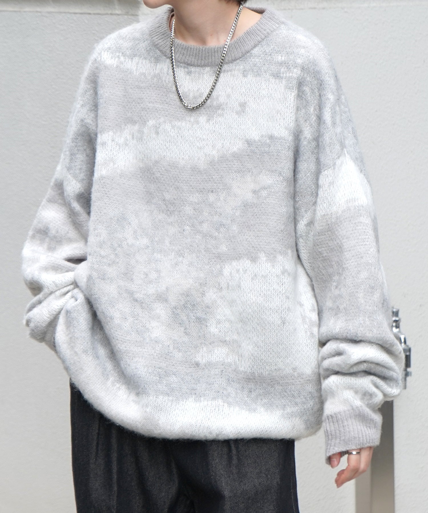 モヘアライク ルーズシルエット グラデーション 煙柄ジャガード 