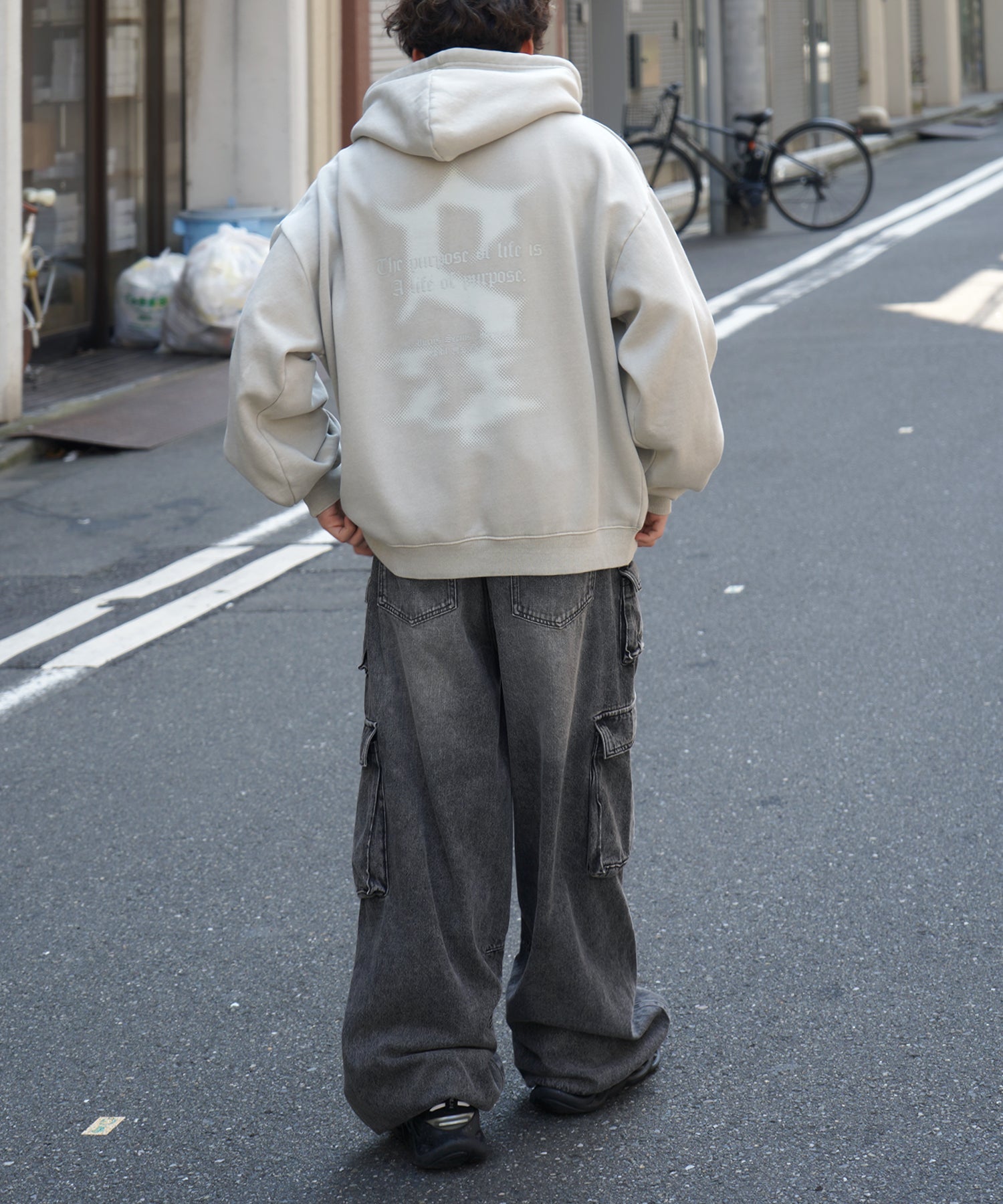 ヴィンテージライク ピグメント加工 ビッグシルエット フェードバックプリント プリントパーカー