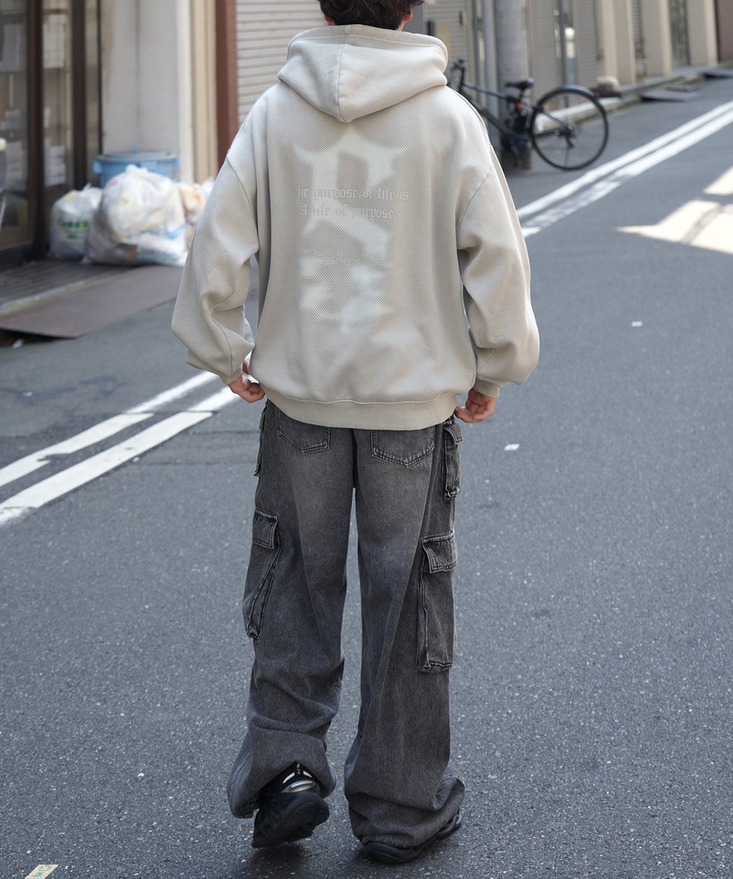 ヴィンテージライク ピグメント加工 ビッグシルエット フェードバックプリント プリントパーカー