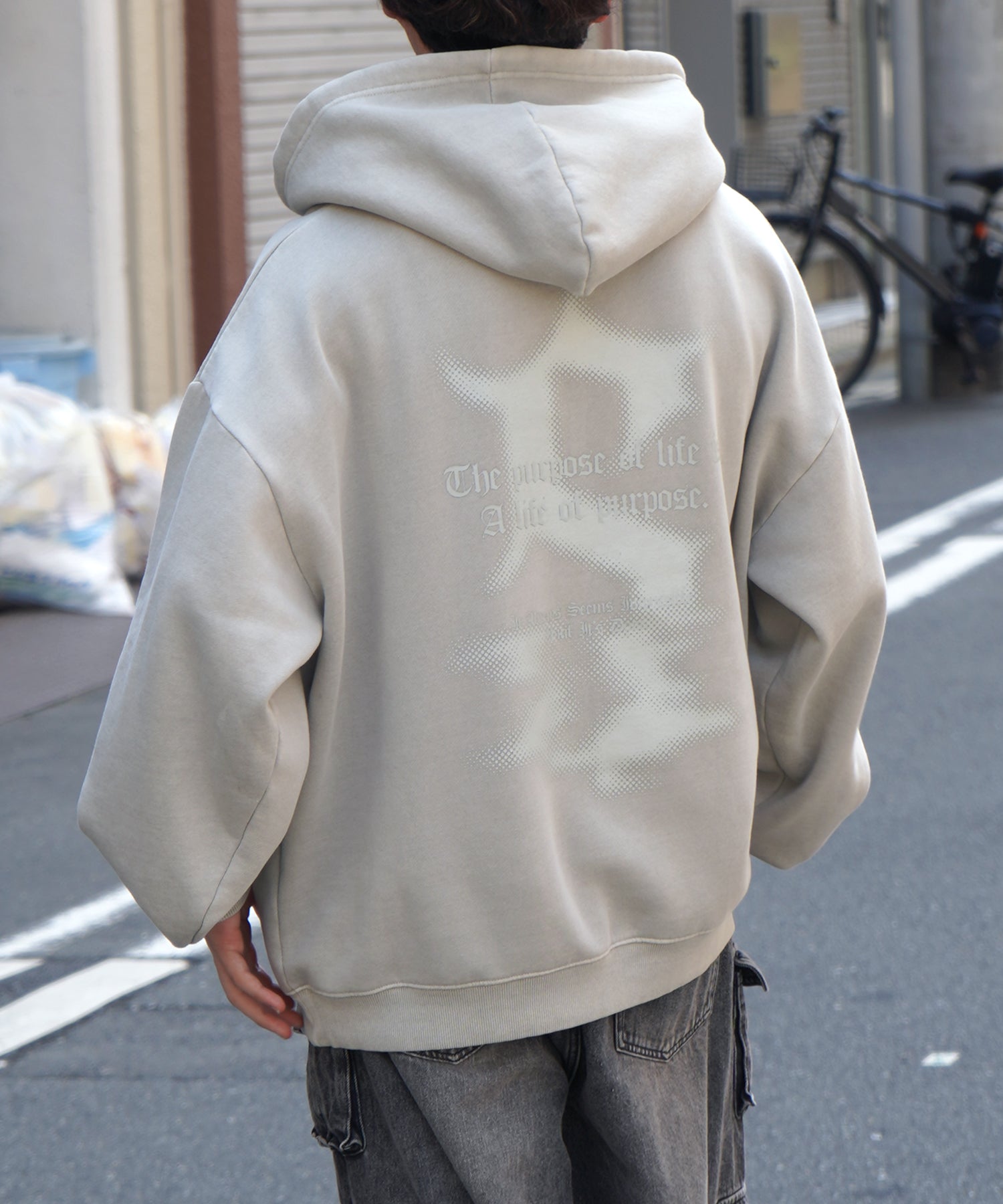 ヴィンテージライク ピグメント加工 ビッグシルエット フェードバックプリント プリントパーカー