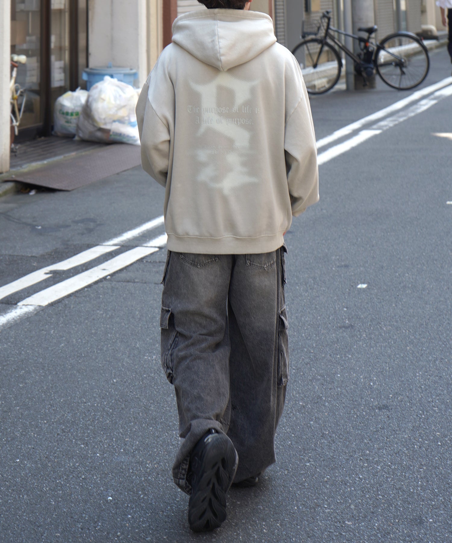 ヴィンテージライク ピグメント加工 ビッグシルエット フェードバックプリント プリントパーカー