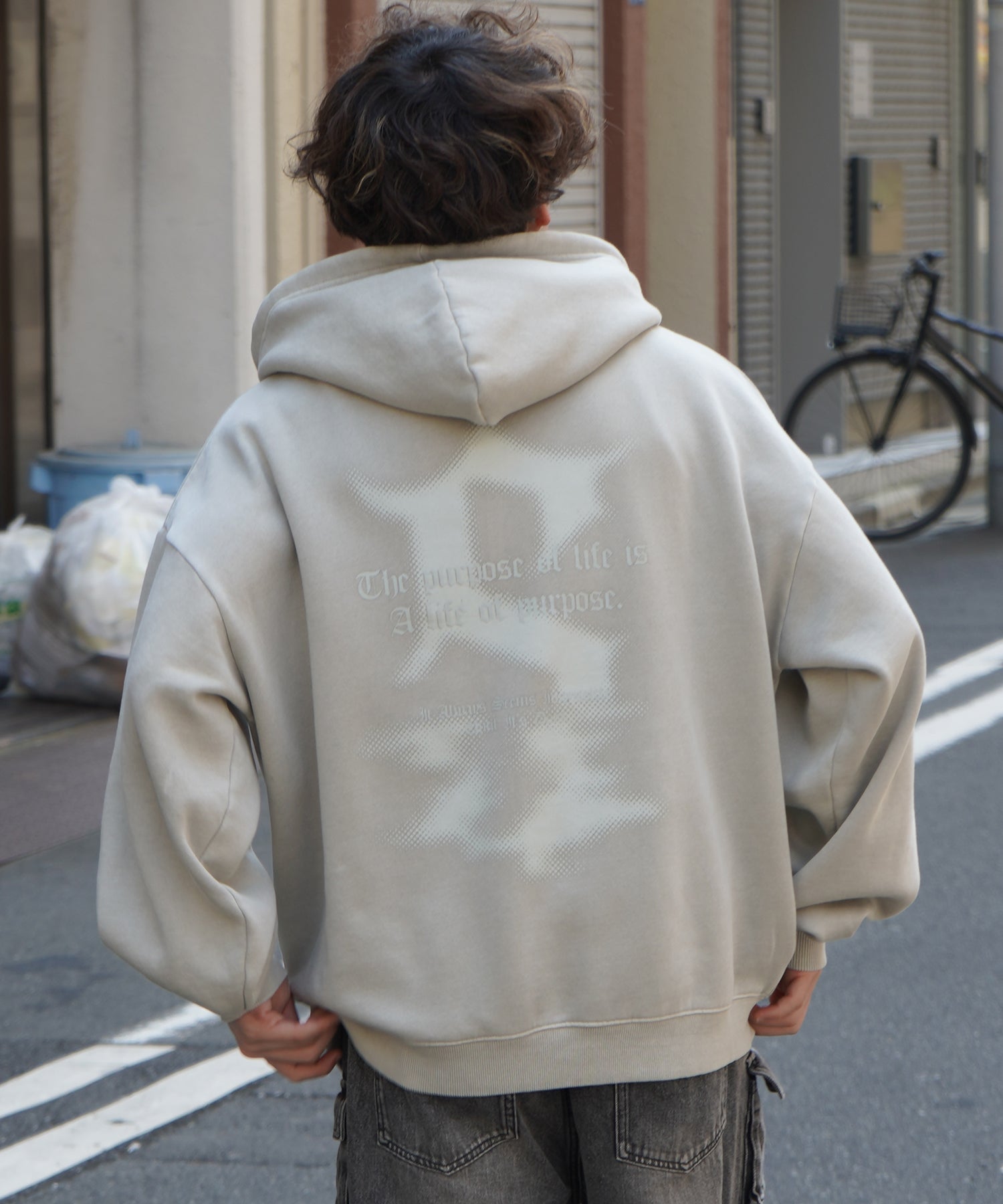 ヴィンテージライク ピグメント加工 ビッグシルエット フェードバックプリント プリントパーカー