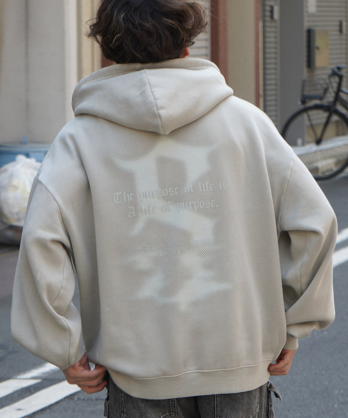 ヴィンテージライク ピグメント加工 ビッグシルエット フェードバックプリント プリントパーカー