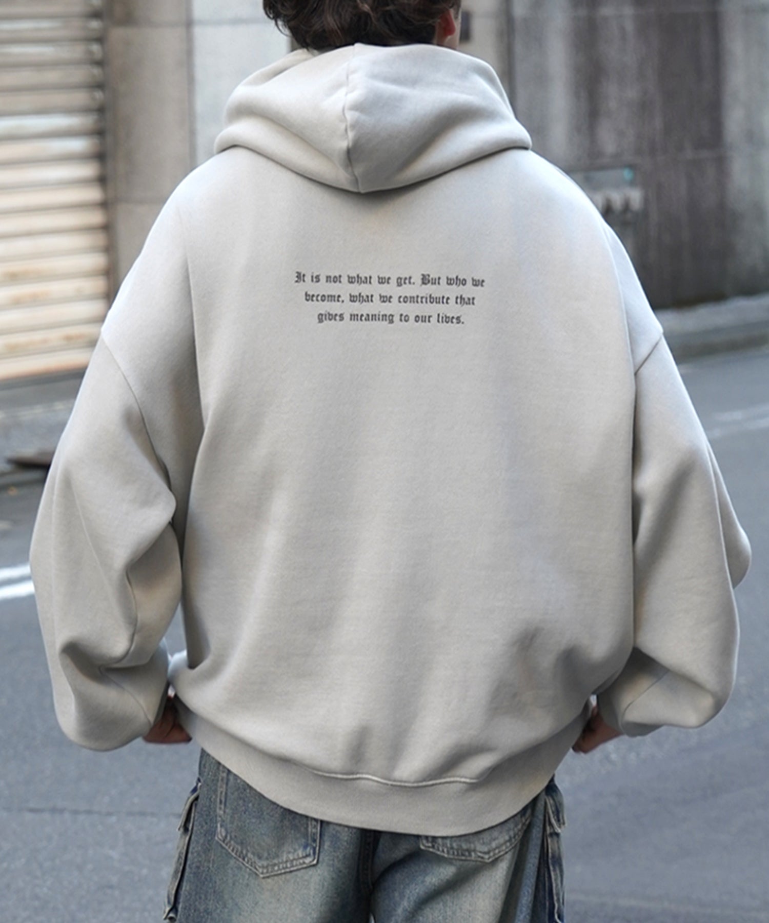 ヴィンテージライク ピグメント加工 ビッグシルエット カットオフフロント刺繍 プリントパーカー