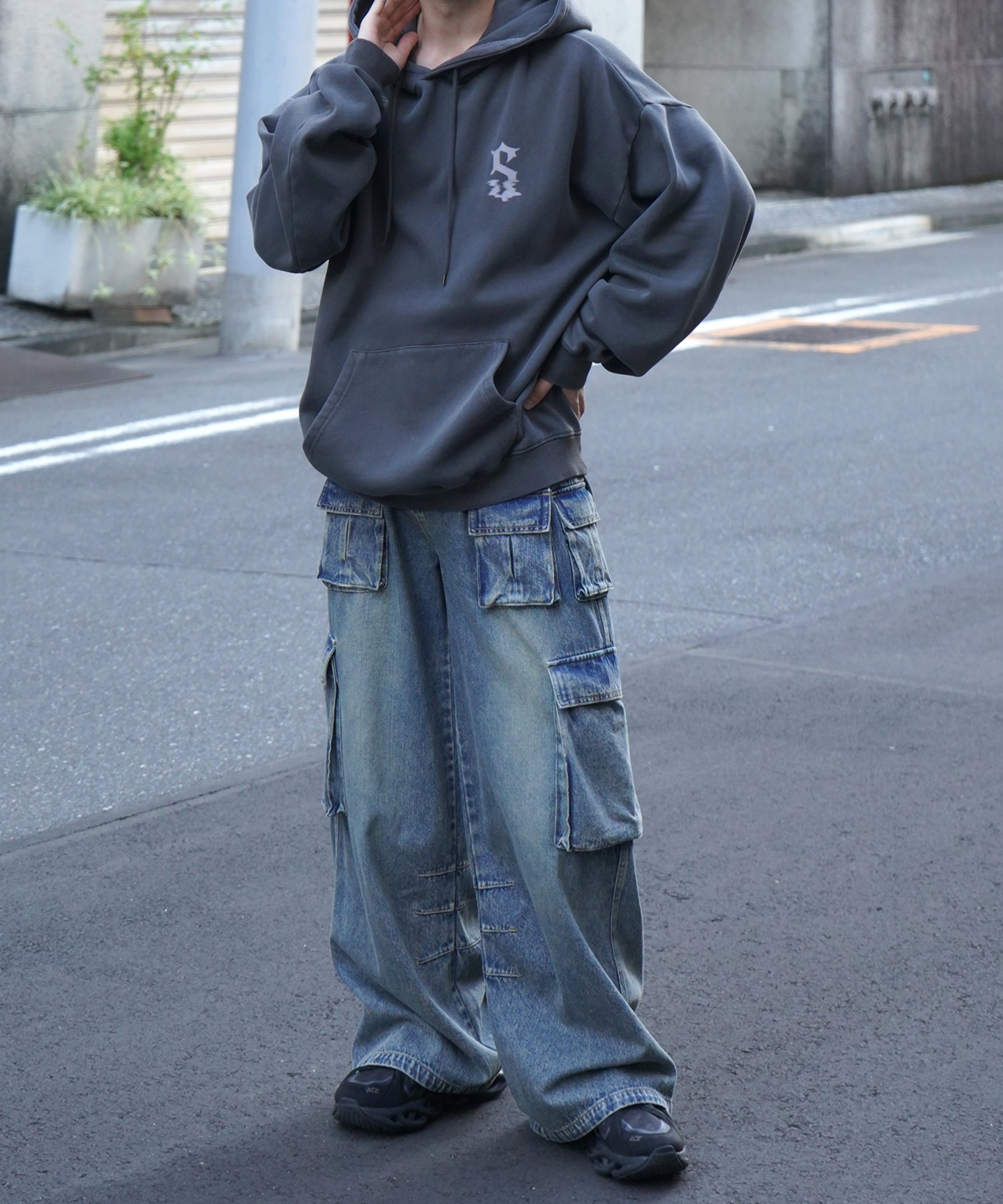 ヴィンテージライク ピグメント加工 ビッグシルエット フェードバックプリント プリントパーカー