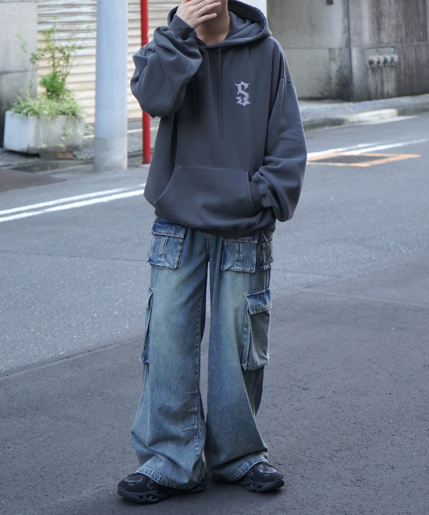 ヴィンテージライク ピグメント加工 ビッグシルエット フェードバックプリント プリントパーカー