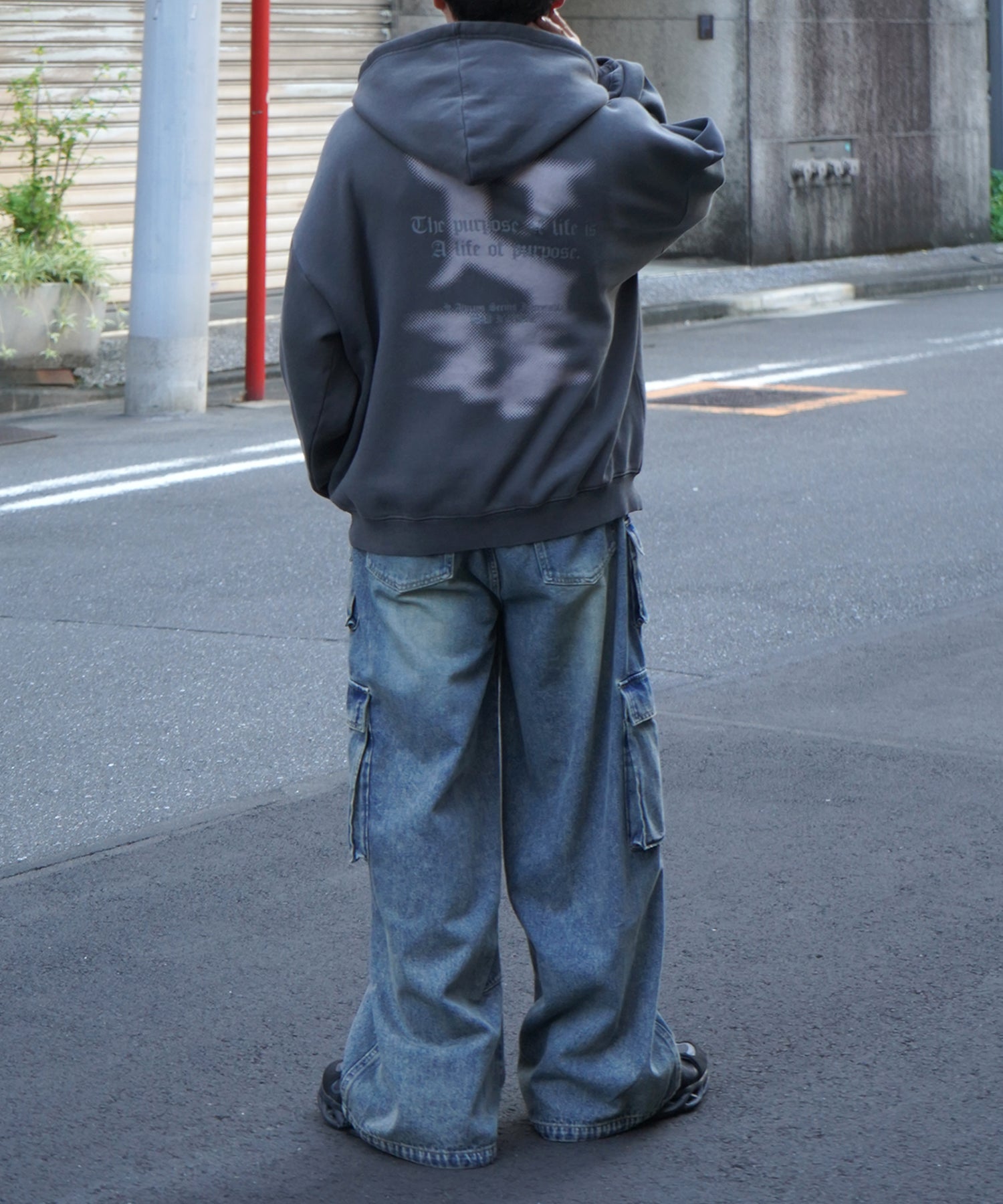 ヴィンテージライク ピグメント加工 ビッグシルエット フェードバックプリント プリントパーカー