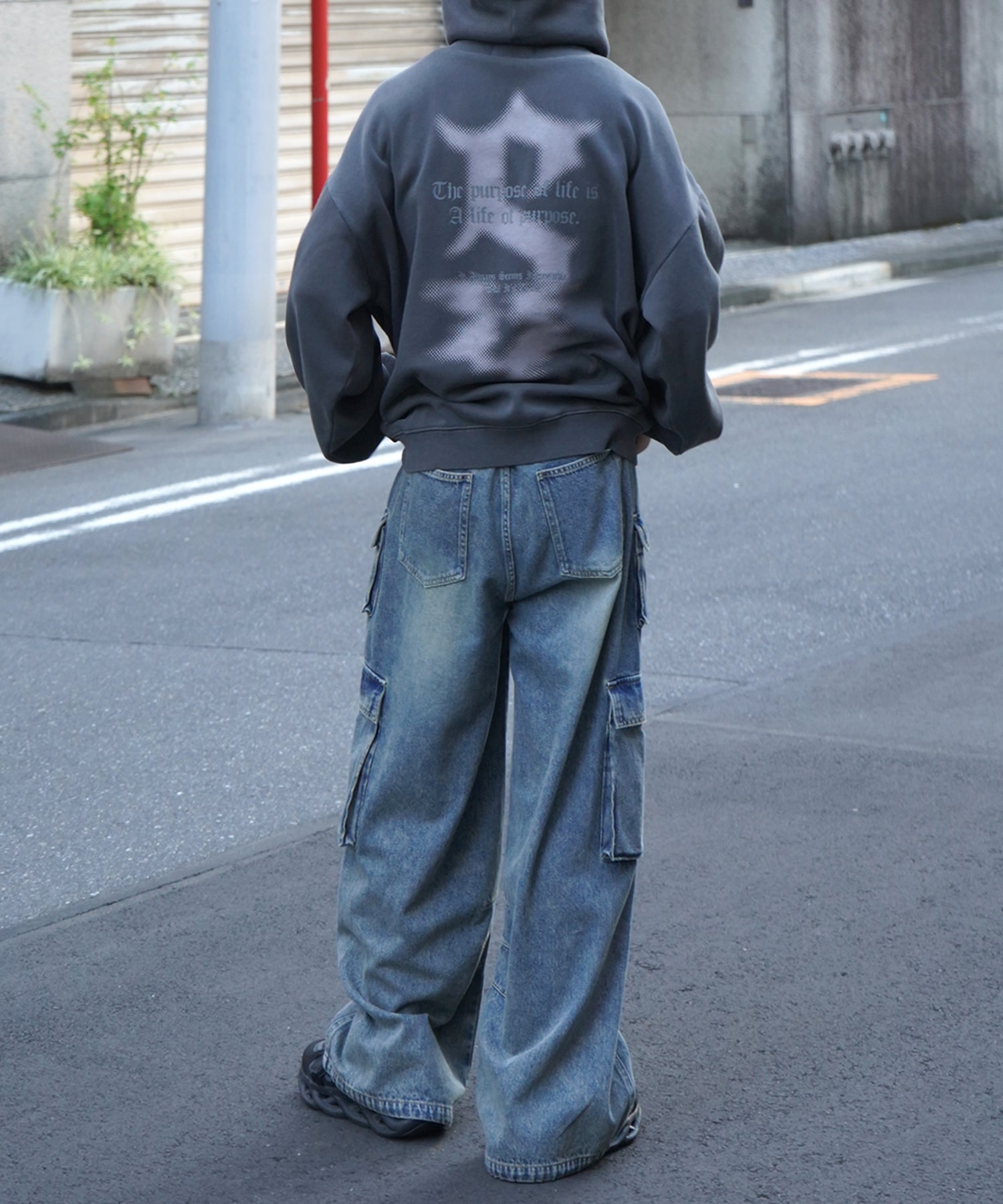 ヴィンテージライク ピグメント加工 ビッグシルエット フェードバックプリント プリントパーカー