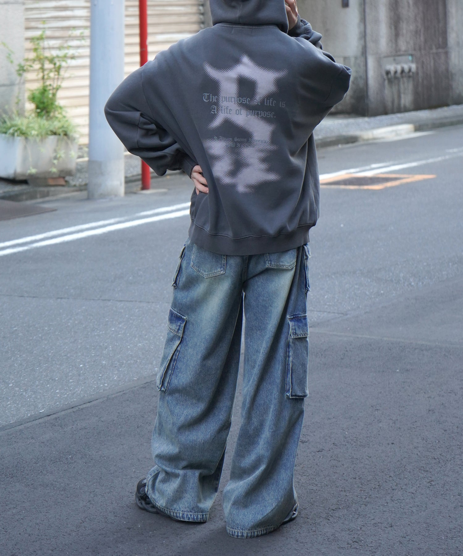 ヴィンテージライク ピグメント加工 ビッグシルエット フェードバックプリント プリントパーカー