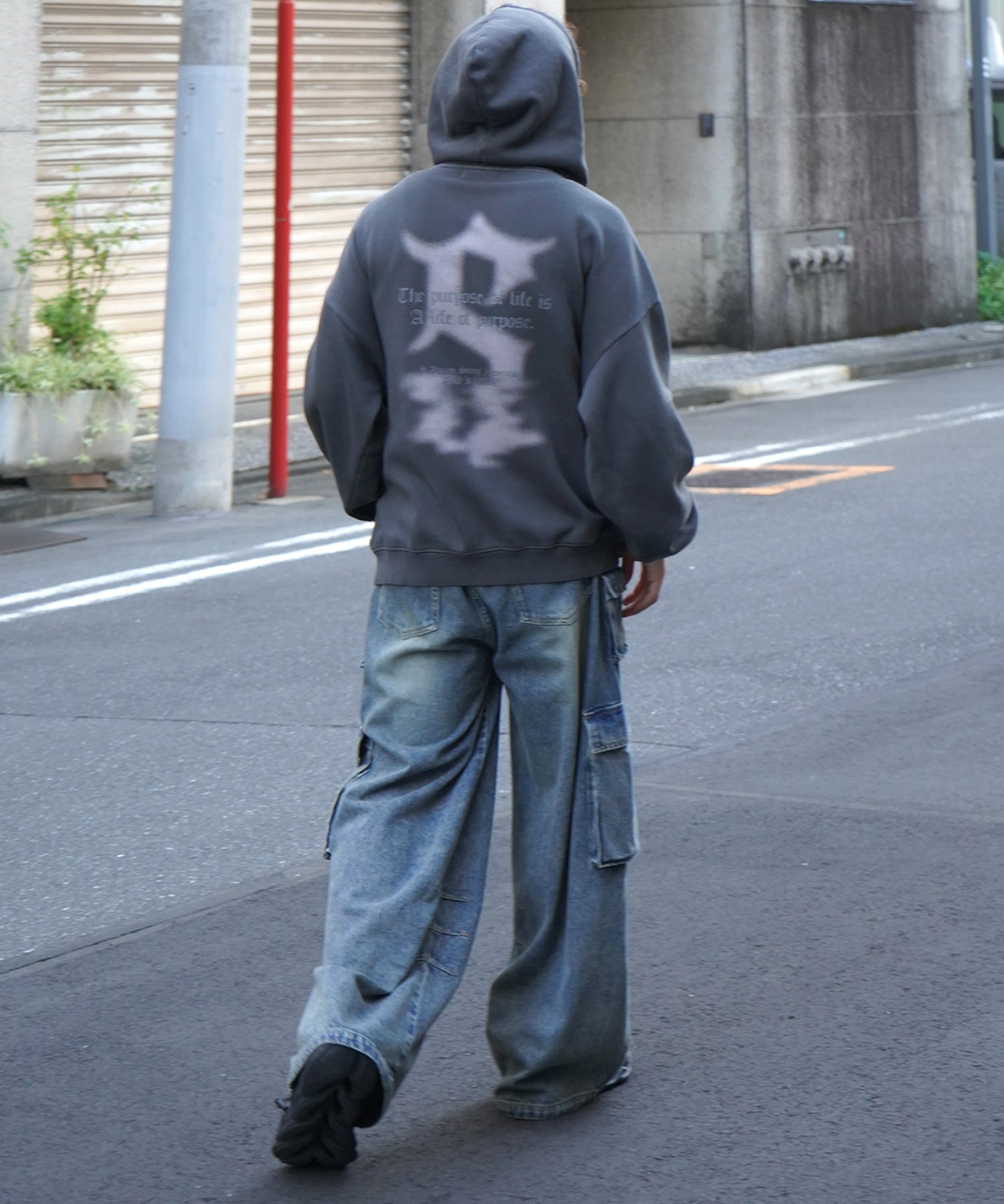 ヴィンテージライク ピグメント加工 ビッグシルエット フェードバックプリント プリントパーカー