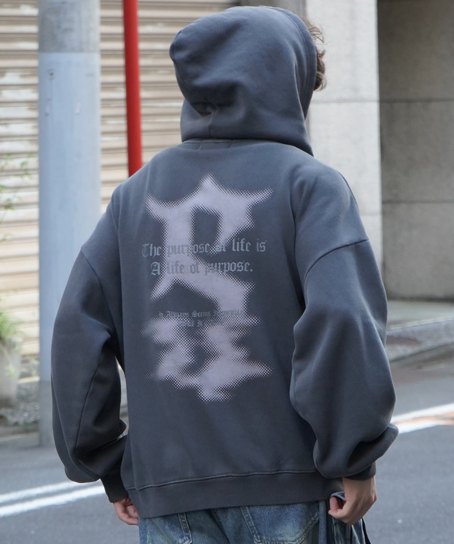 ヴィンテージライク ピグメント加工 ビッグシルエット フェードバックプリント プリントパーカー