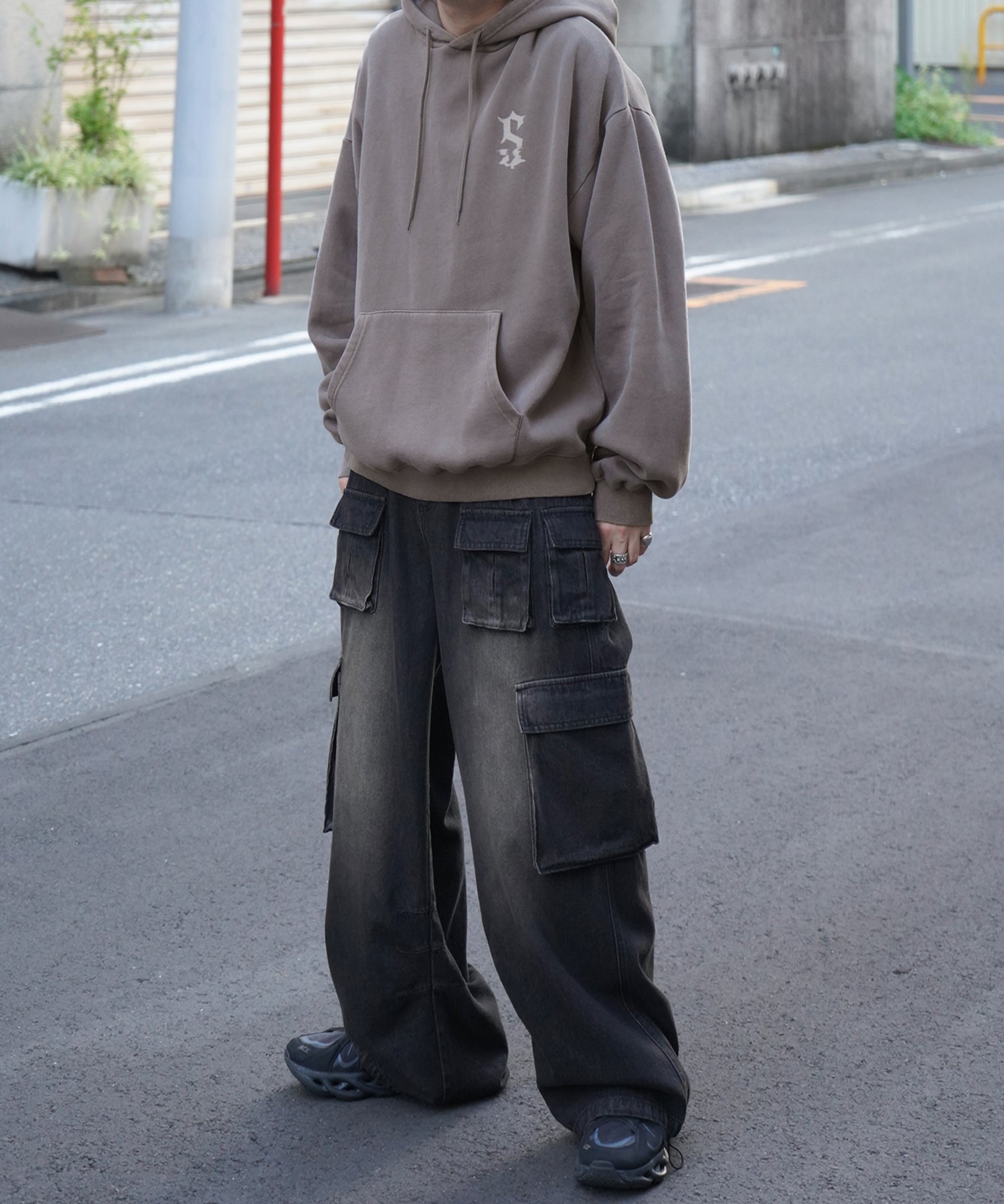 ヴィンテージライク ピグメント加工 ビッグシルエット フェードバックプリント プリントパーカー