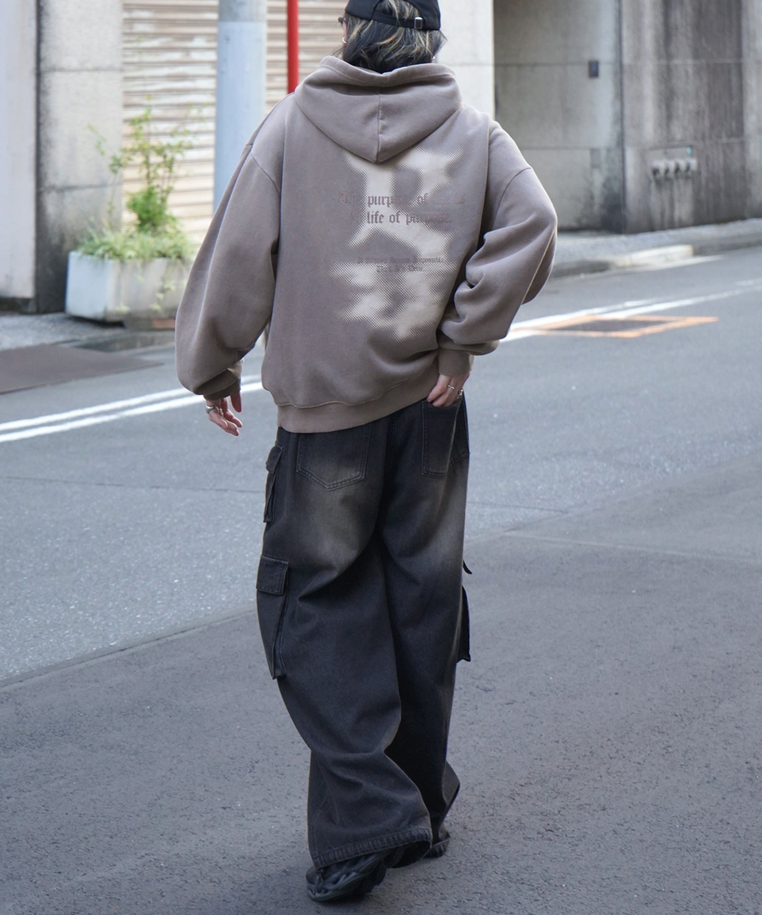 ヴィンテージライク ピグメント加工 ビッグシルエット フェードバックプリント プリントパーカー