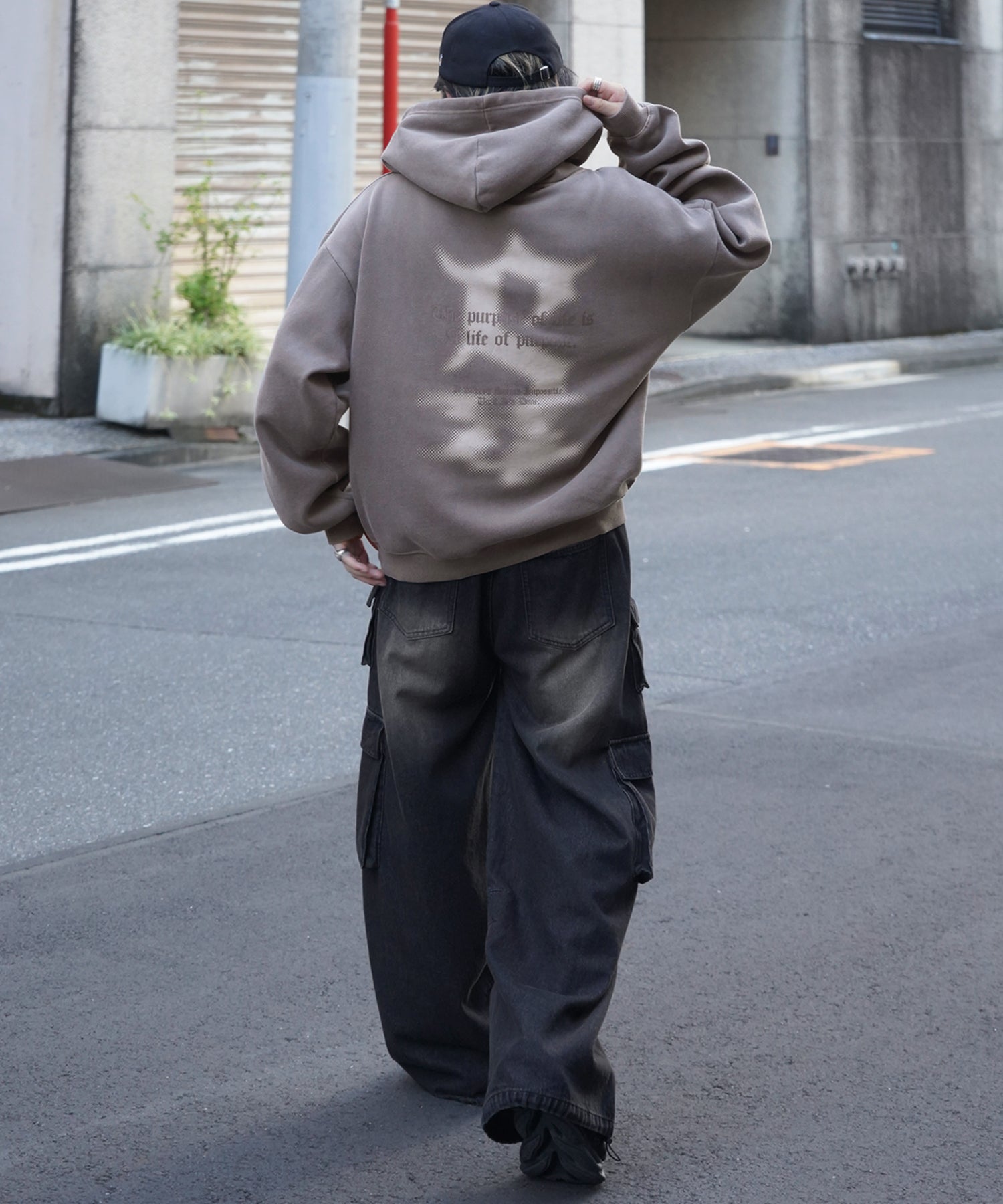 ヴィンテージライク ピグメント加工 ビッグシルエット フェードバックプリント プリントパーカー