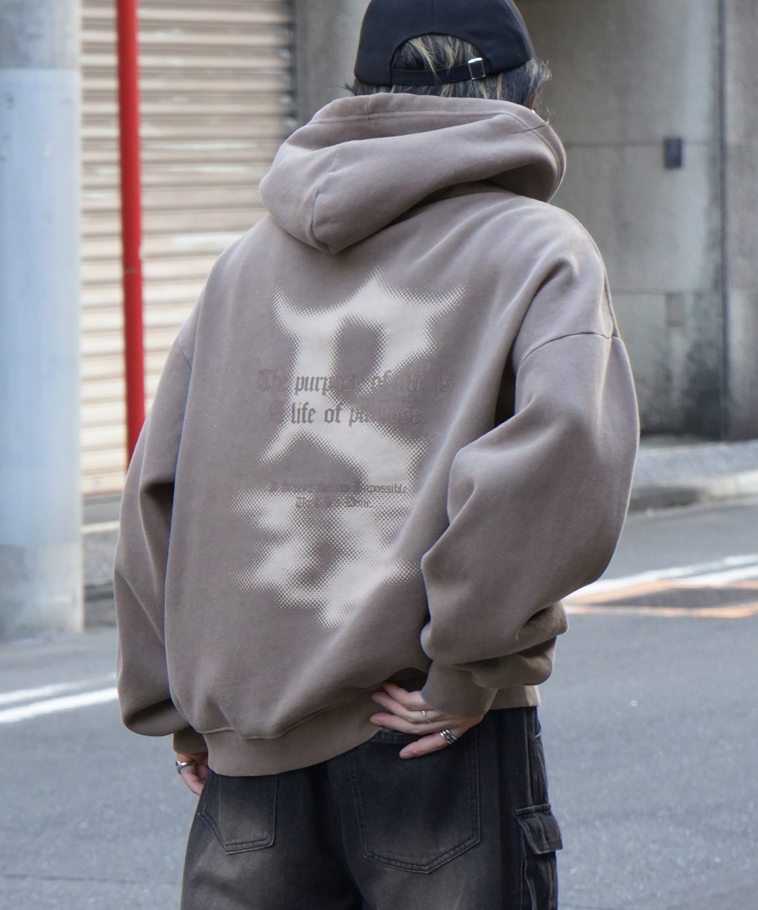 ヴィンテージライク ピグメント加工 ビッグシルエット フェードバックプリント プリントパーカー