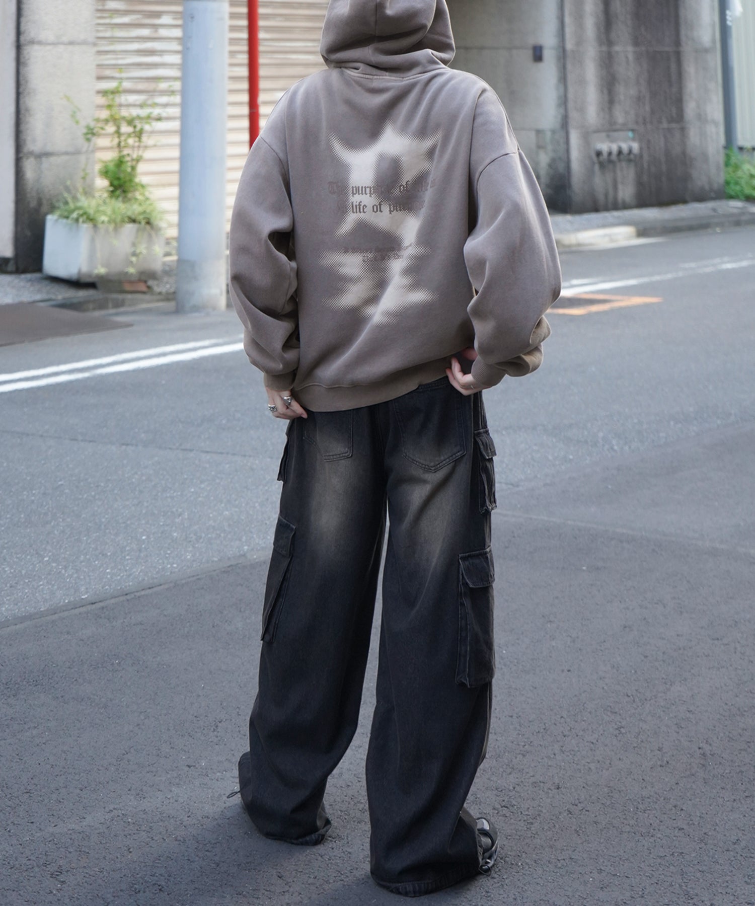 ヴィンテージライク ピグメント加工 ビッグシルエット フェードバックプリント プリントパーカー